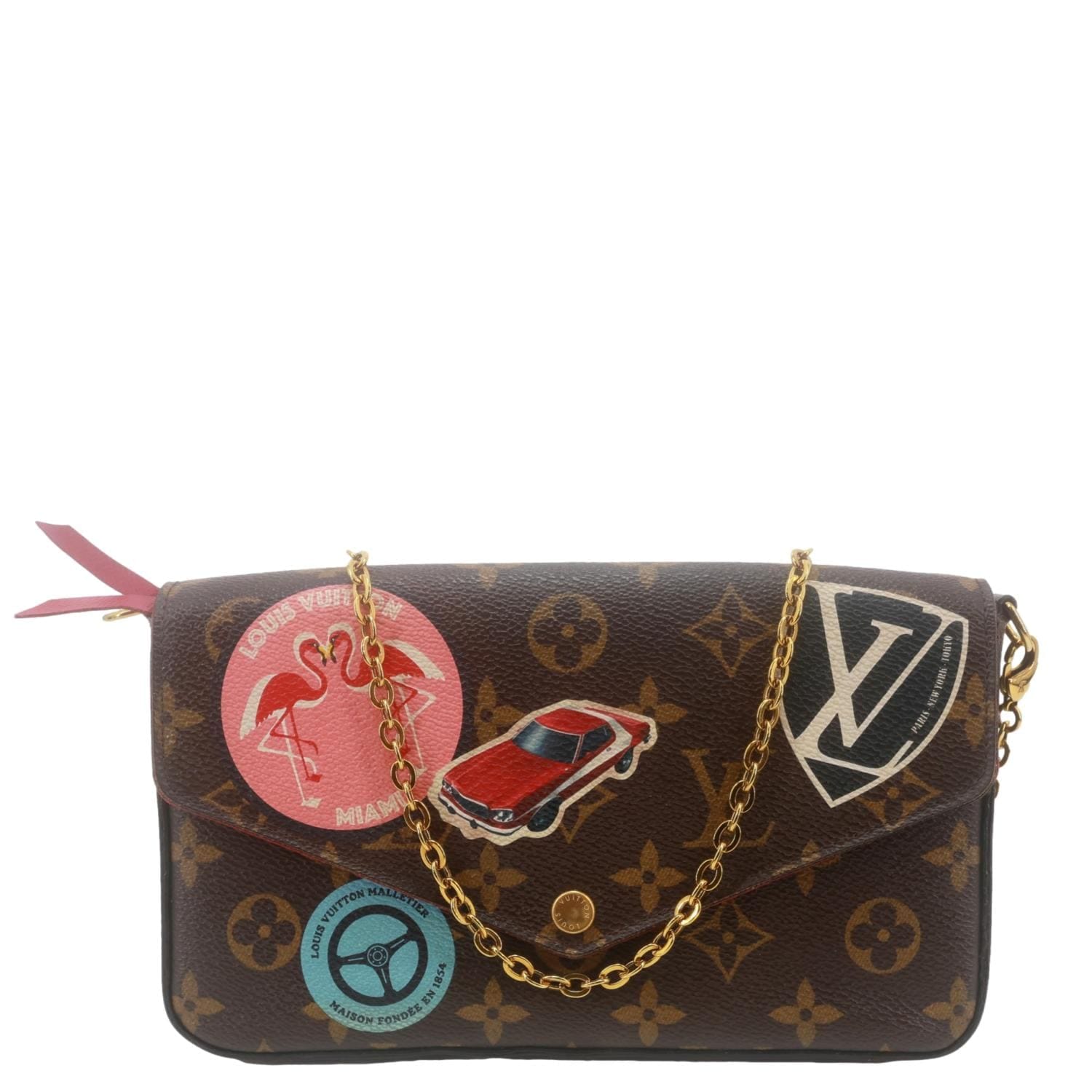 LOUIS VUITTON LV Felicie Pochette World Tour Monogram Canvas Crossbody Bag Brown