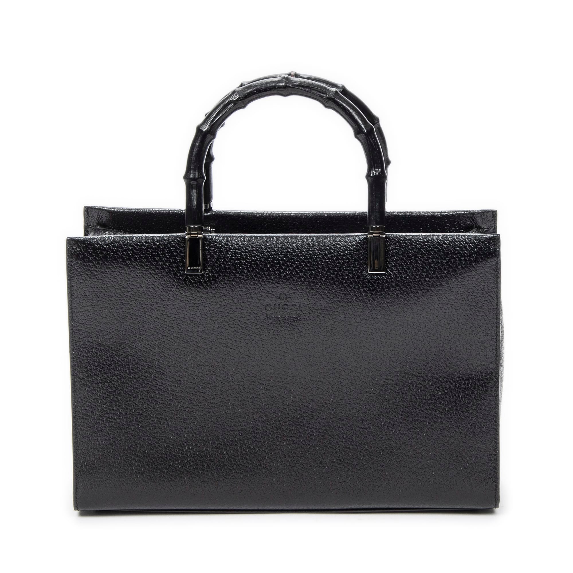 Gucci Black Calf Leather Horizontal Bamboo Tote ABC7477