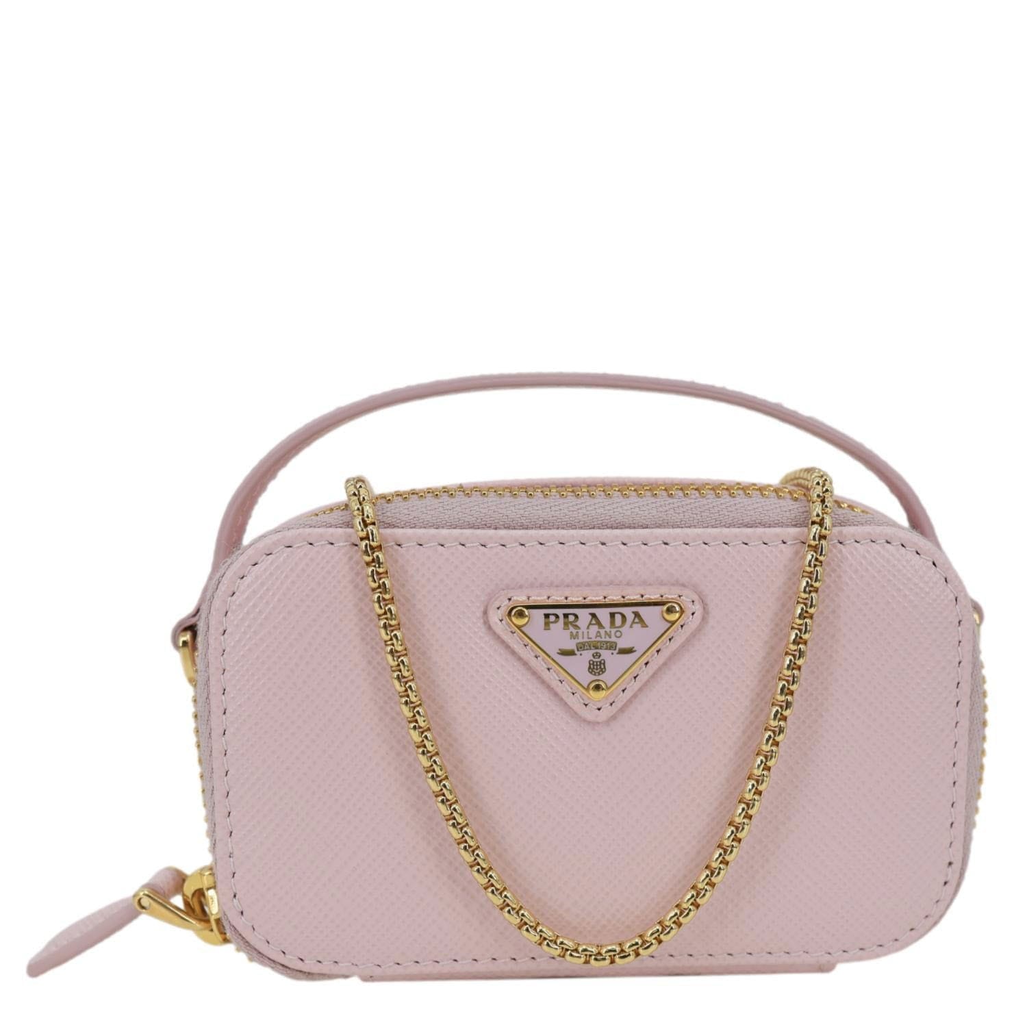 PRADA Mini Saffiano Leather Zip Crossbody Bag Pink