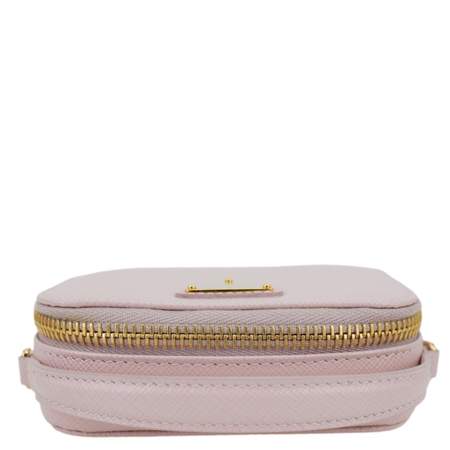 PRADA Mini Saffiano Leather Zip Crossbody Bag Pink
