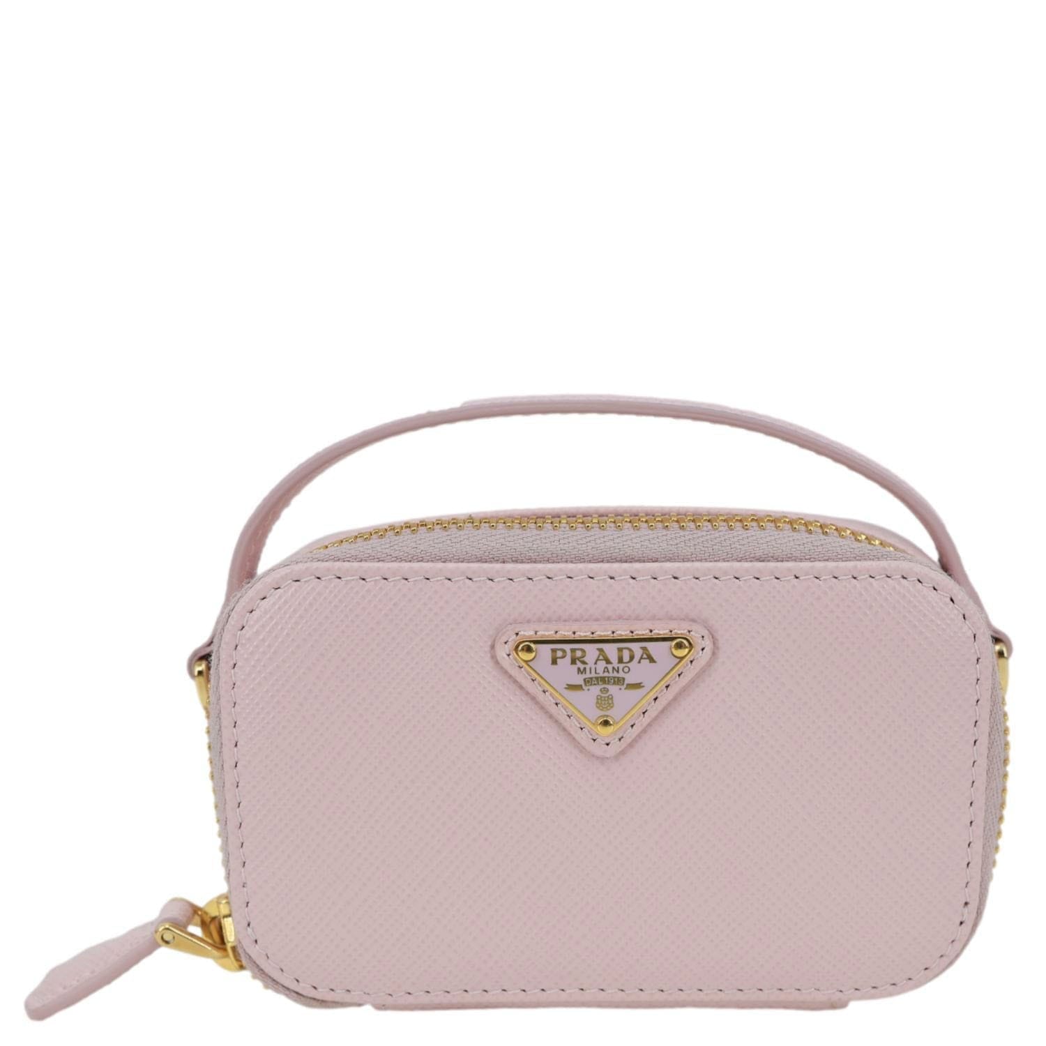 PRADA Mini Saffiano Leather Zip Crossbody Bag Pink