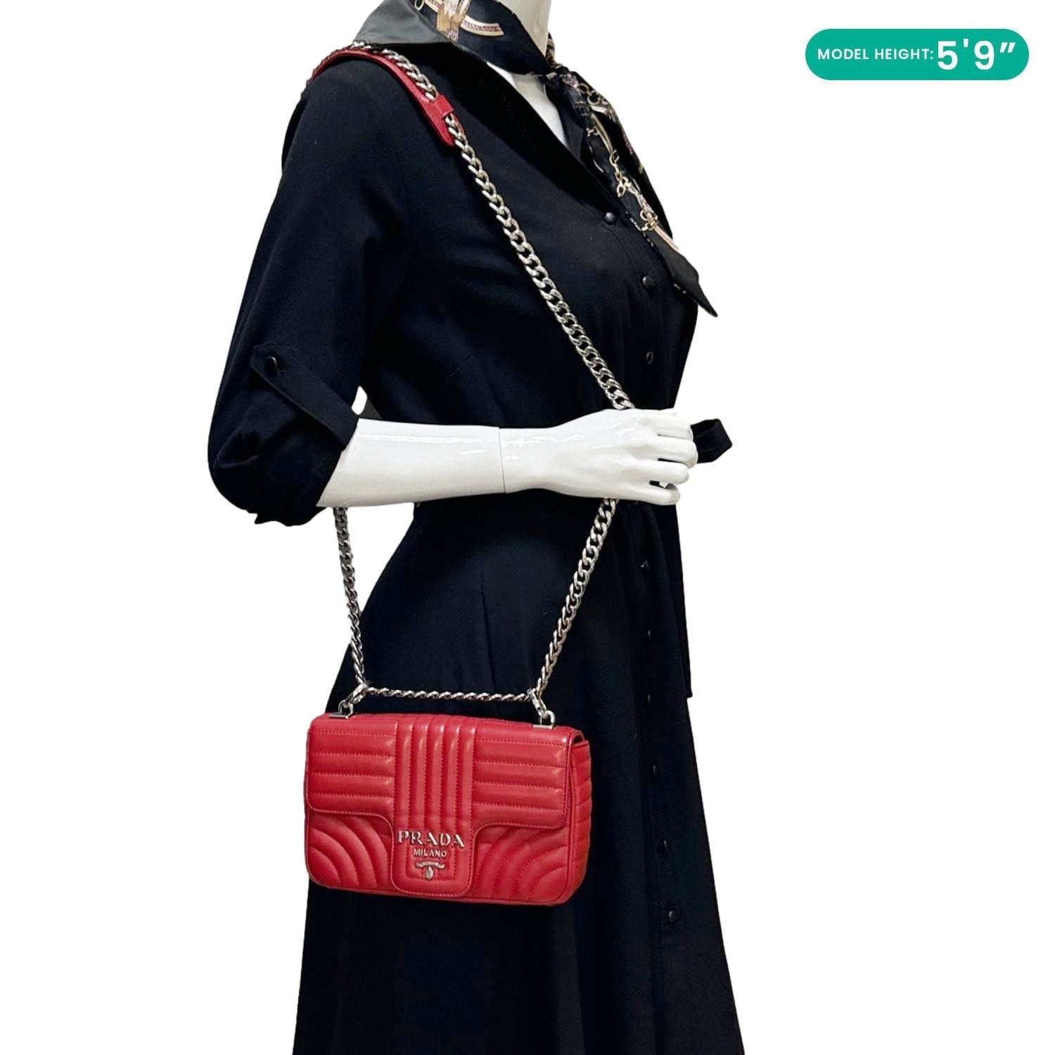 PRADA Diagramme Flap Calfskin Leather Chain Crossbody Bag Red