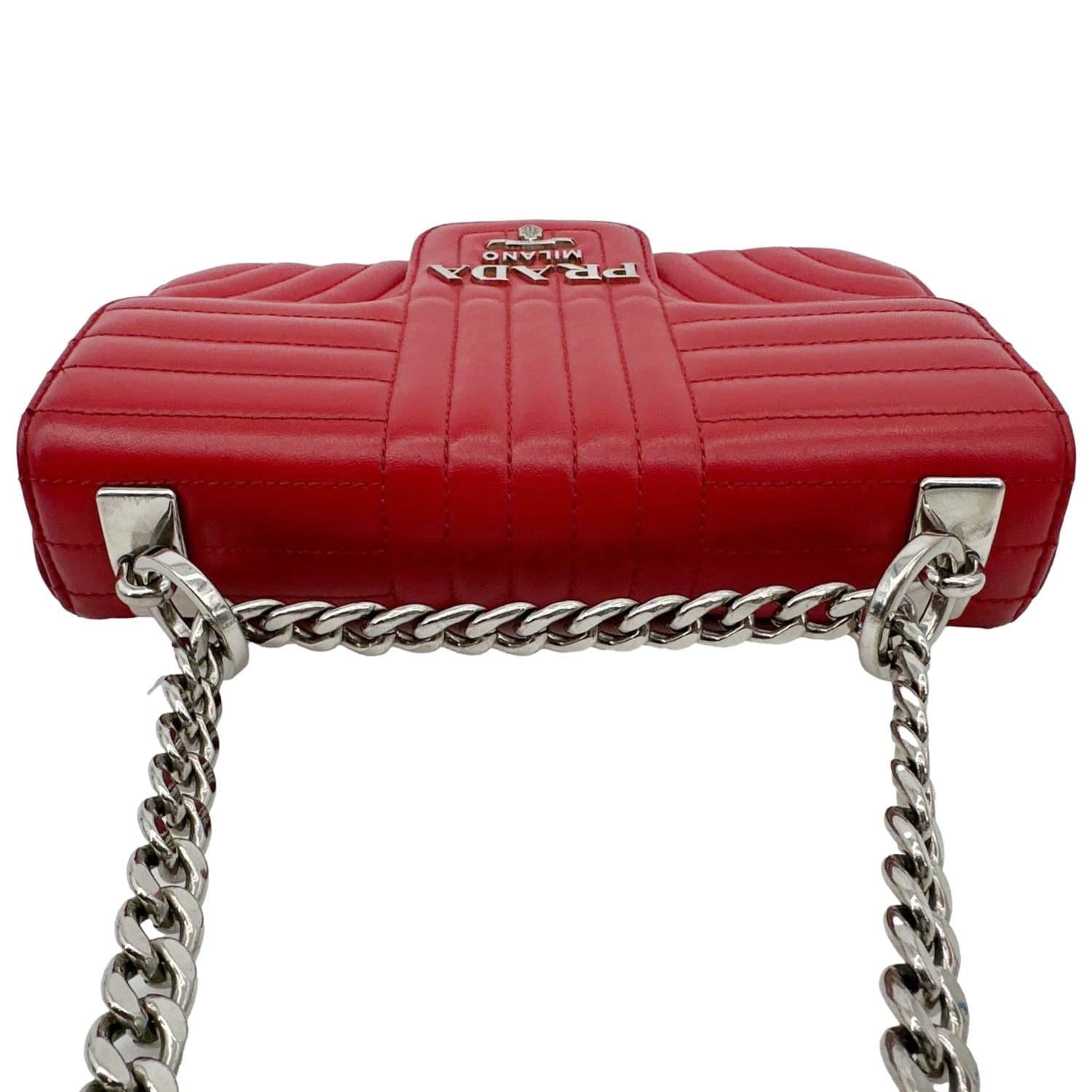 PRADA Diagramme Flap Calfskin Leather Chain Crossbody Bag Red
