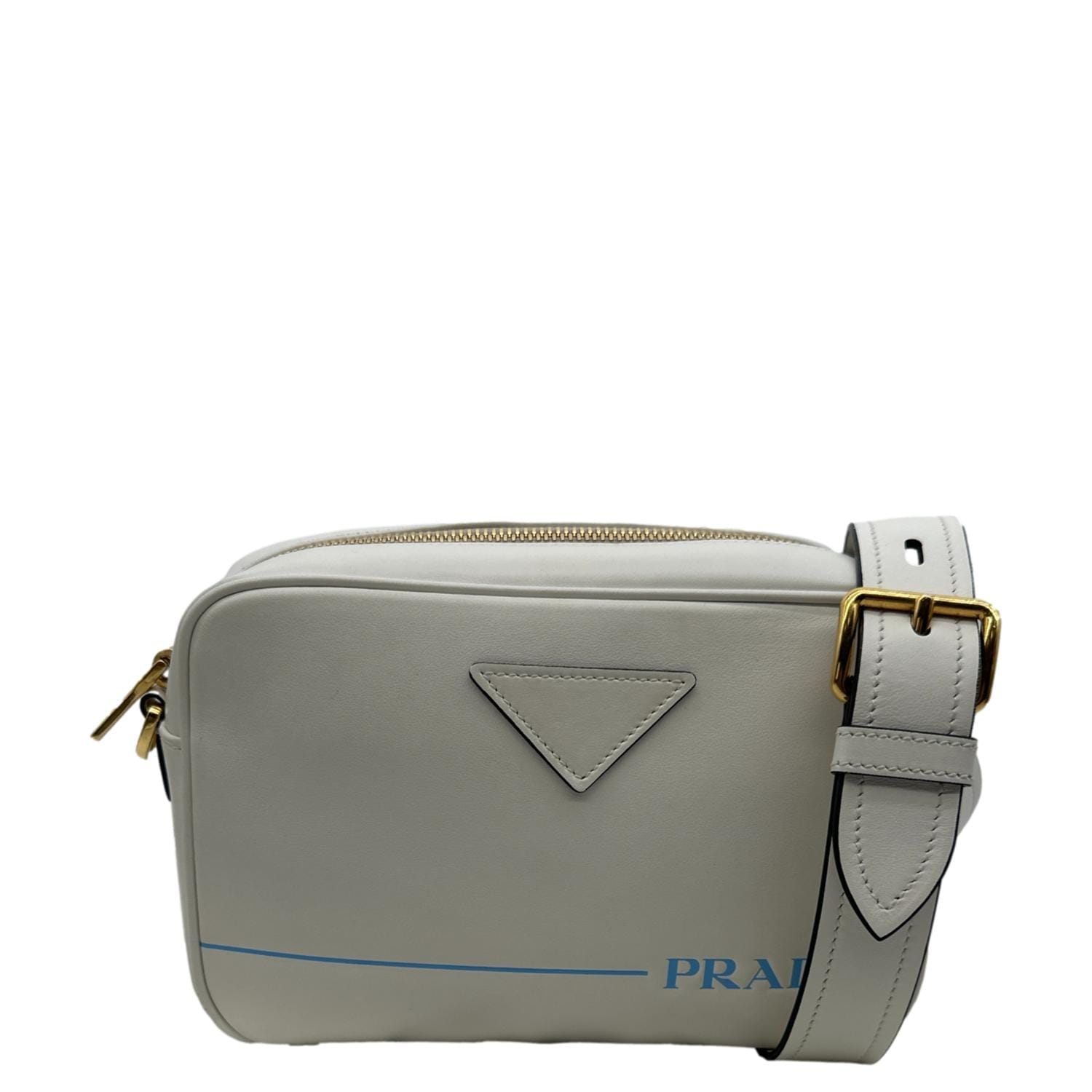 PRADA Mirage Leather Camera Crossbody Bag Off White