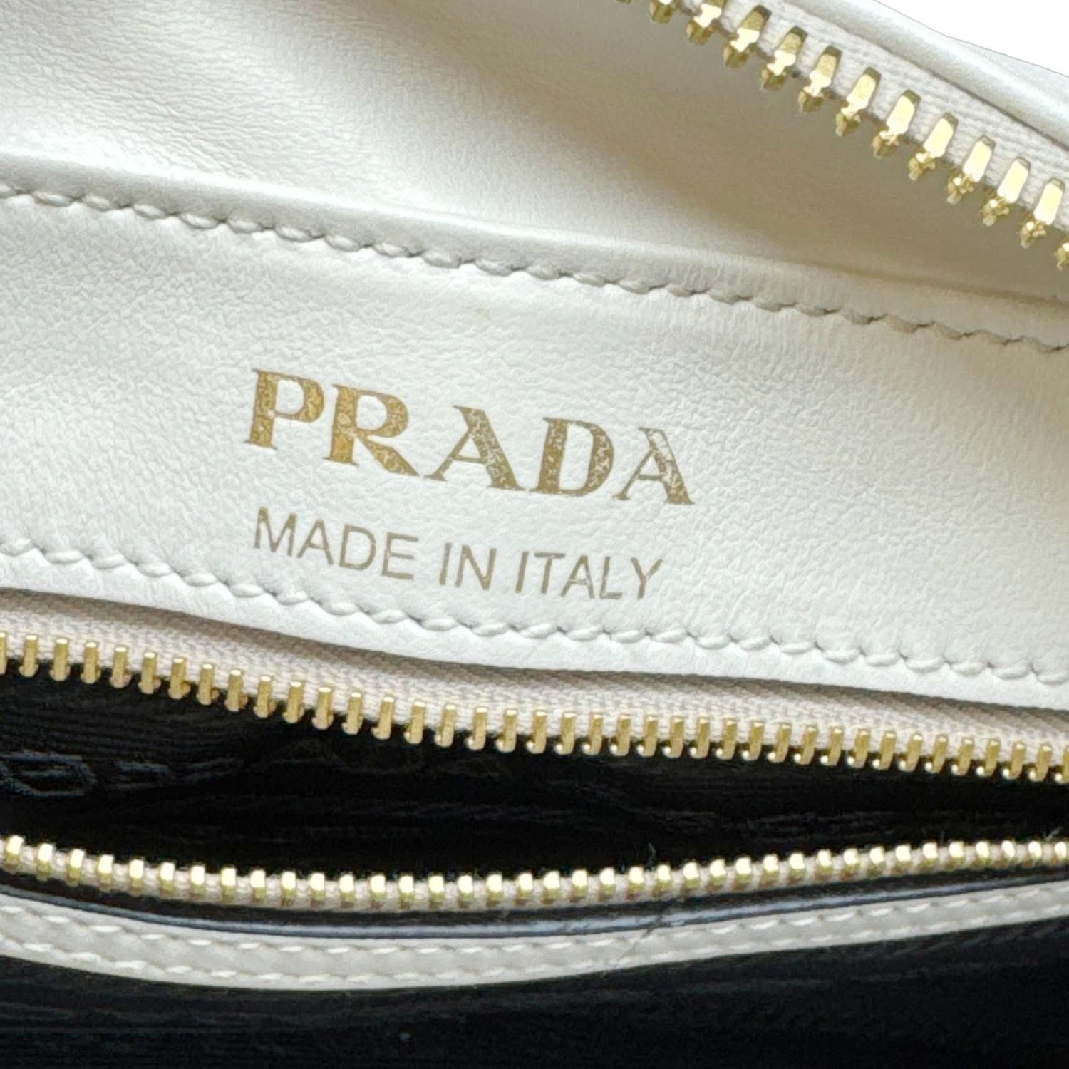 PRADA Mirage Leather Camera Crossbody Bag Off White