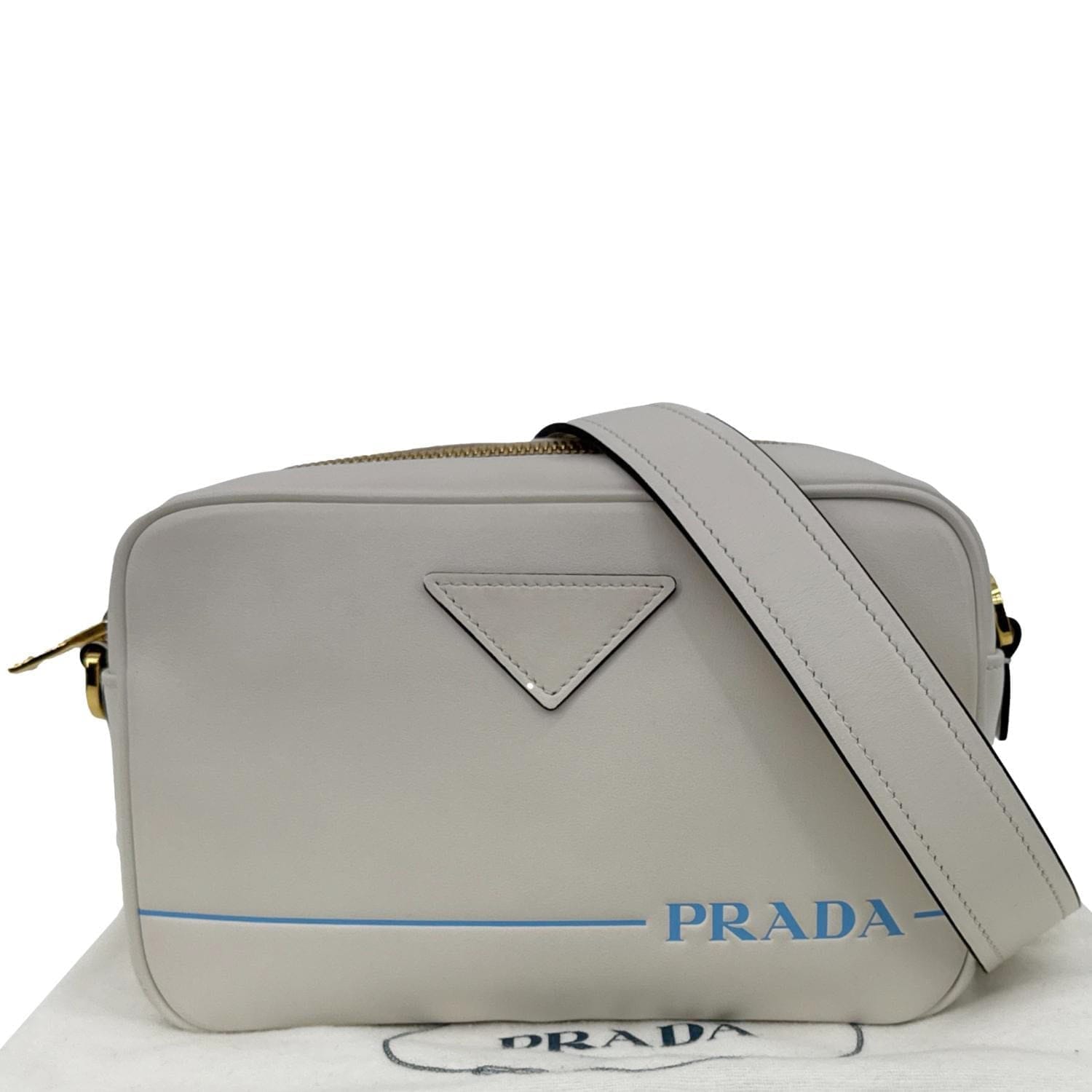 PRADA Mirage Leather Camera Crossbody Bag Off White