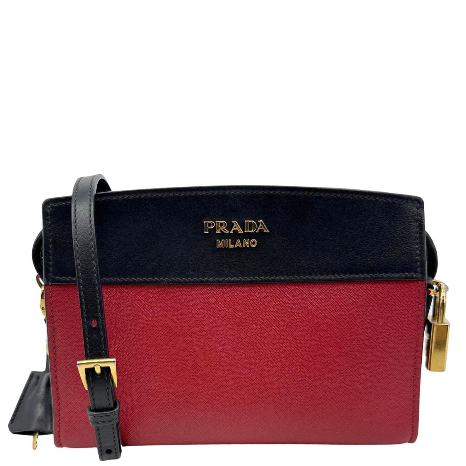 PRADA Esplanade Saffiano City Calfskin Leather Crossbody Bag Red