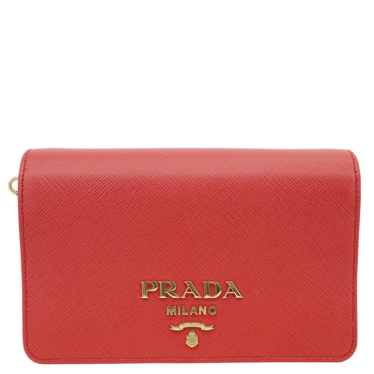 PRADA Chain Flap Saffiano Leather Crossbody Bag Red