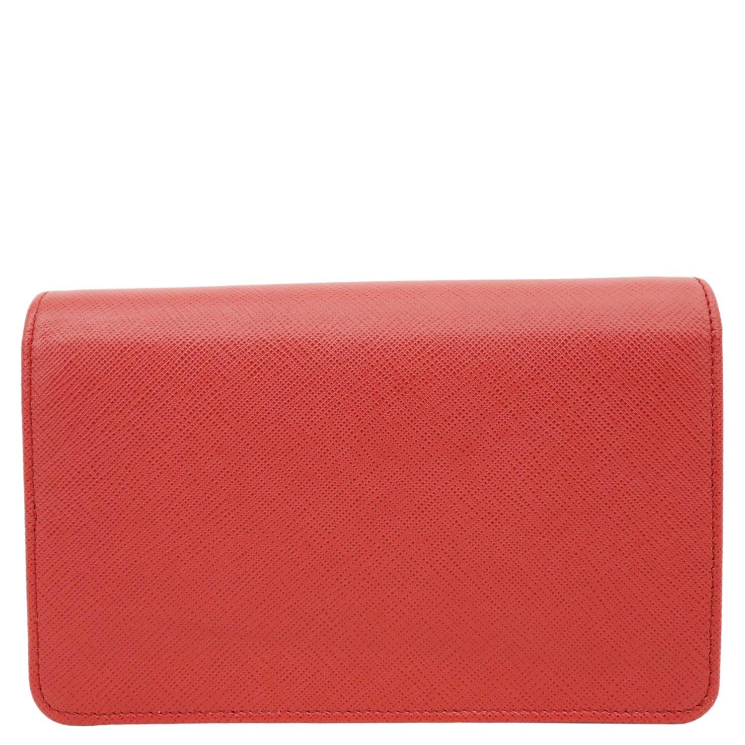 PRADA Chain Flap Saffiano Leather Crossbody Bag Red