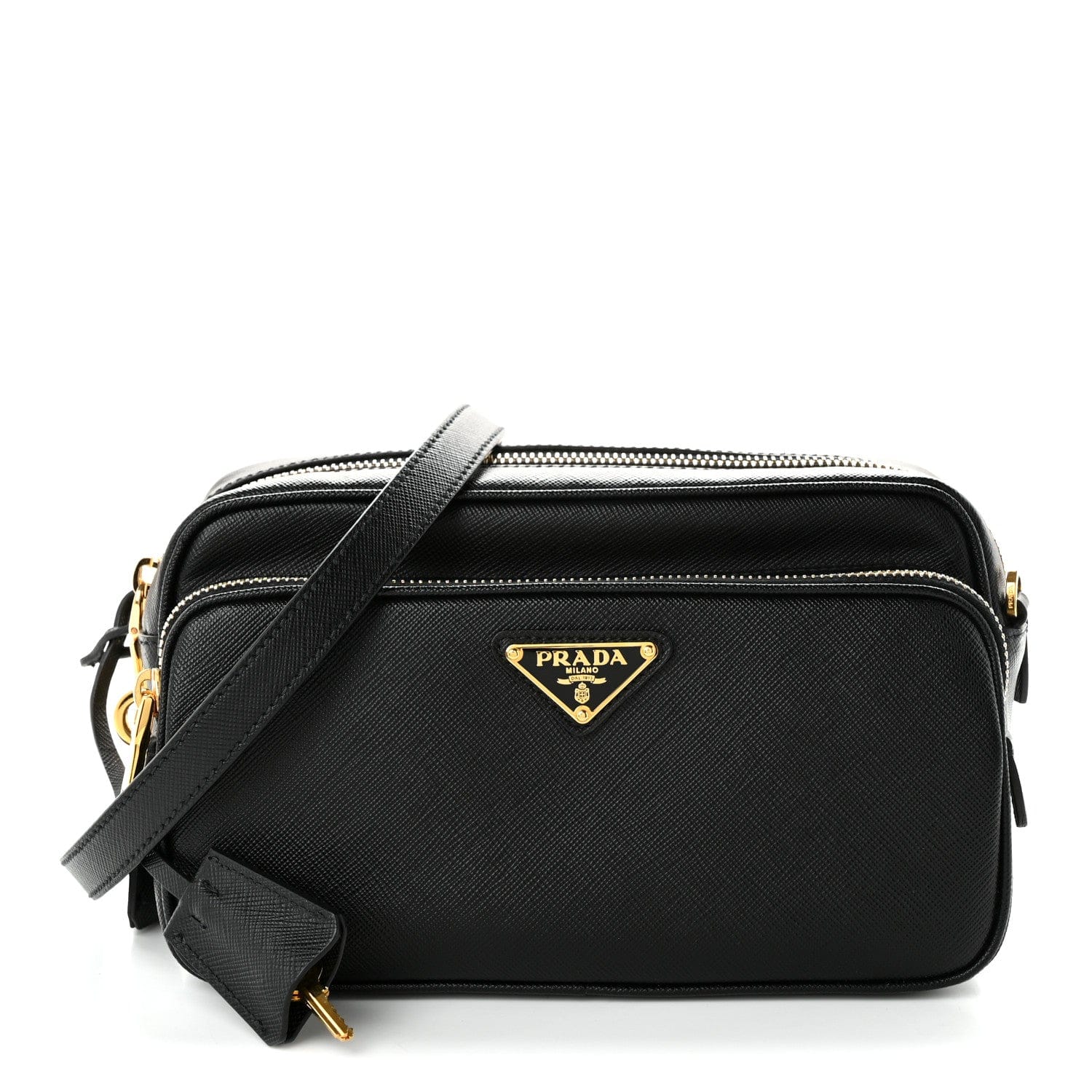 Prada Saffiano Lux Double Zip Crossbody Bag Black