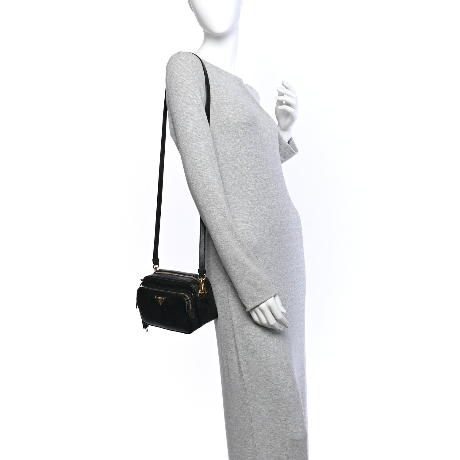 Prada Saffiano Lux Double Zip Crossbody Bag Black