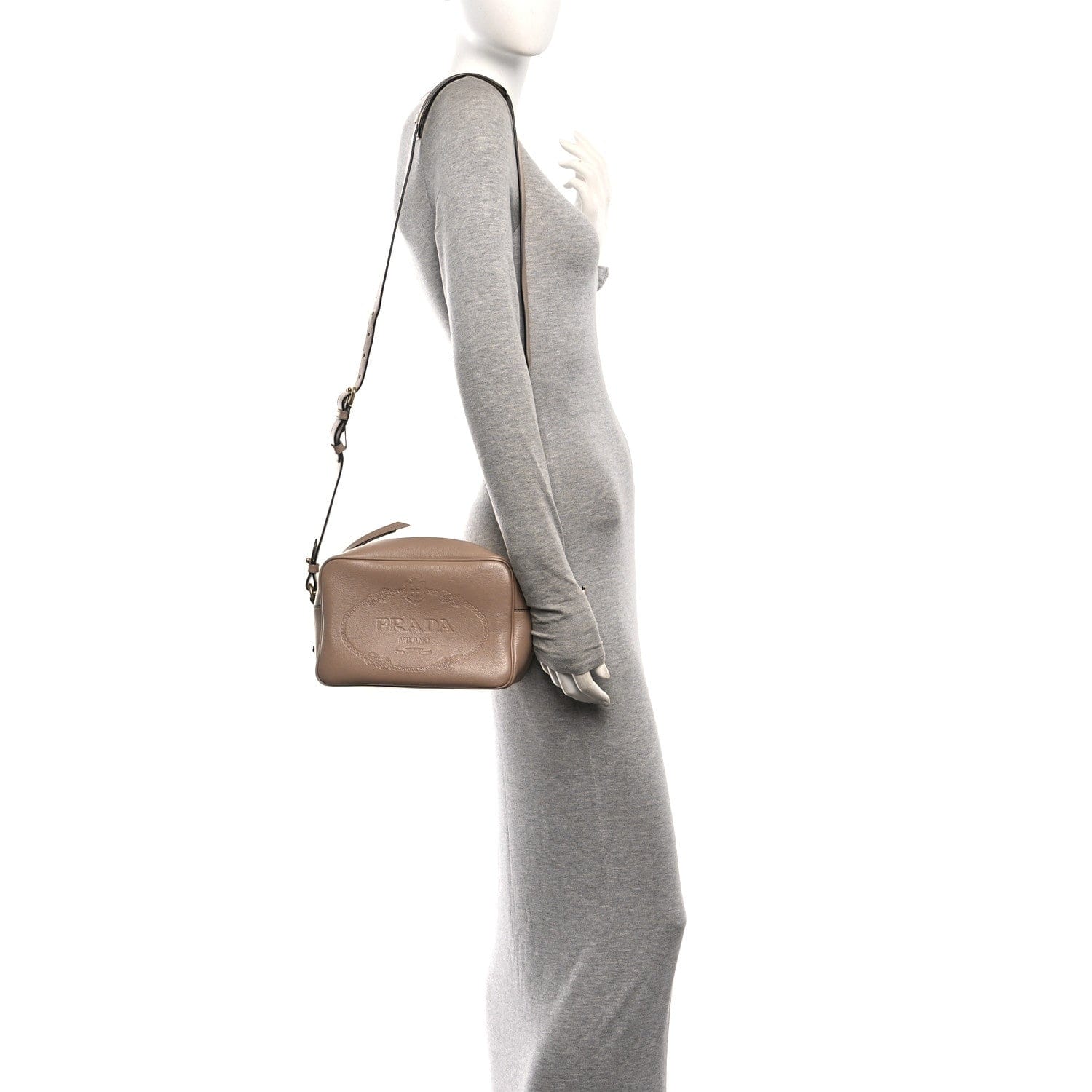 Prada Glace Calfskin Embossed Logo Crossbody Cammeo