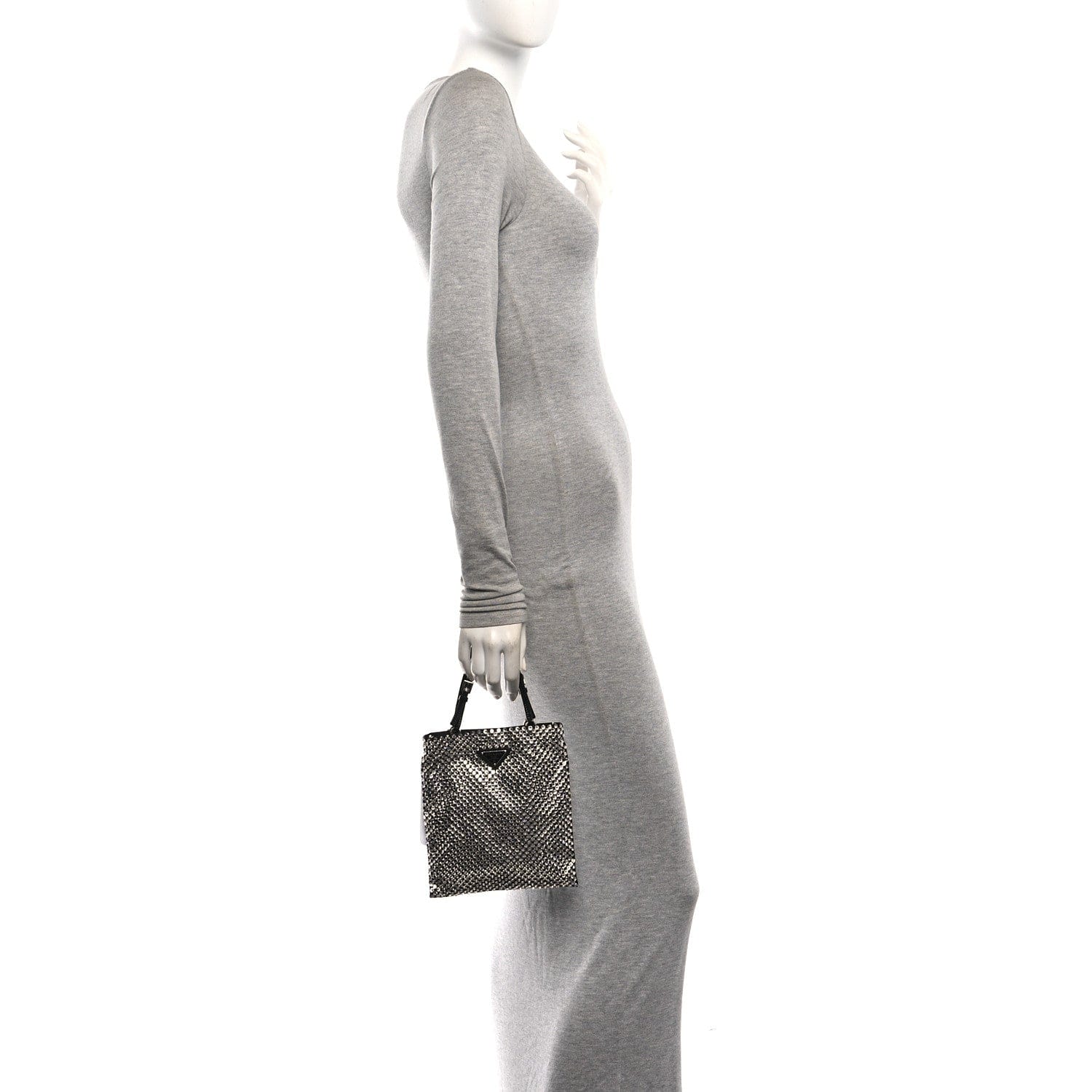 Prada Satin Crystal Metal Triangle Logo Chain Crossbody Handbag Cristal