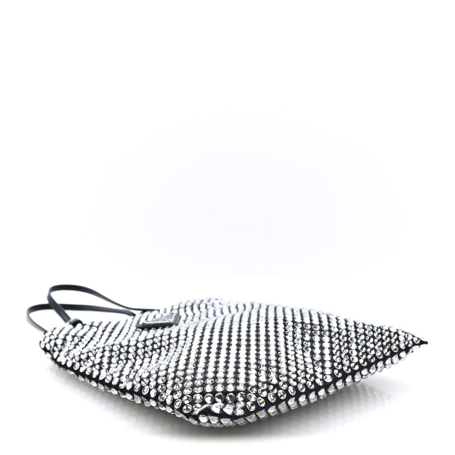 Prada Satin Crystal Metal Triangle Logo Chain Crossbody Handbag Cristal