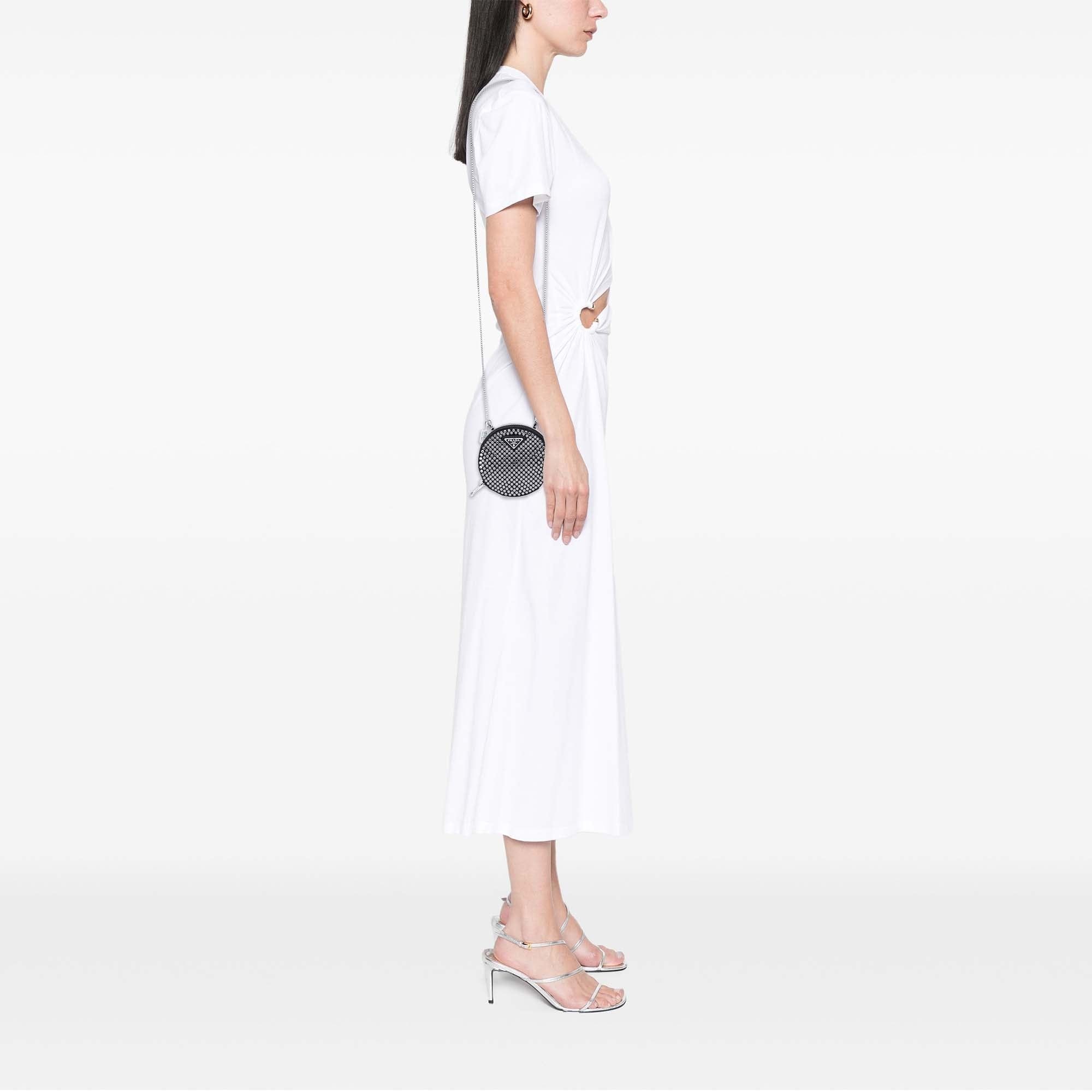 Prada Satin Crystal Round Chain Crossbody