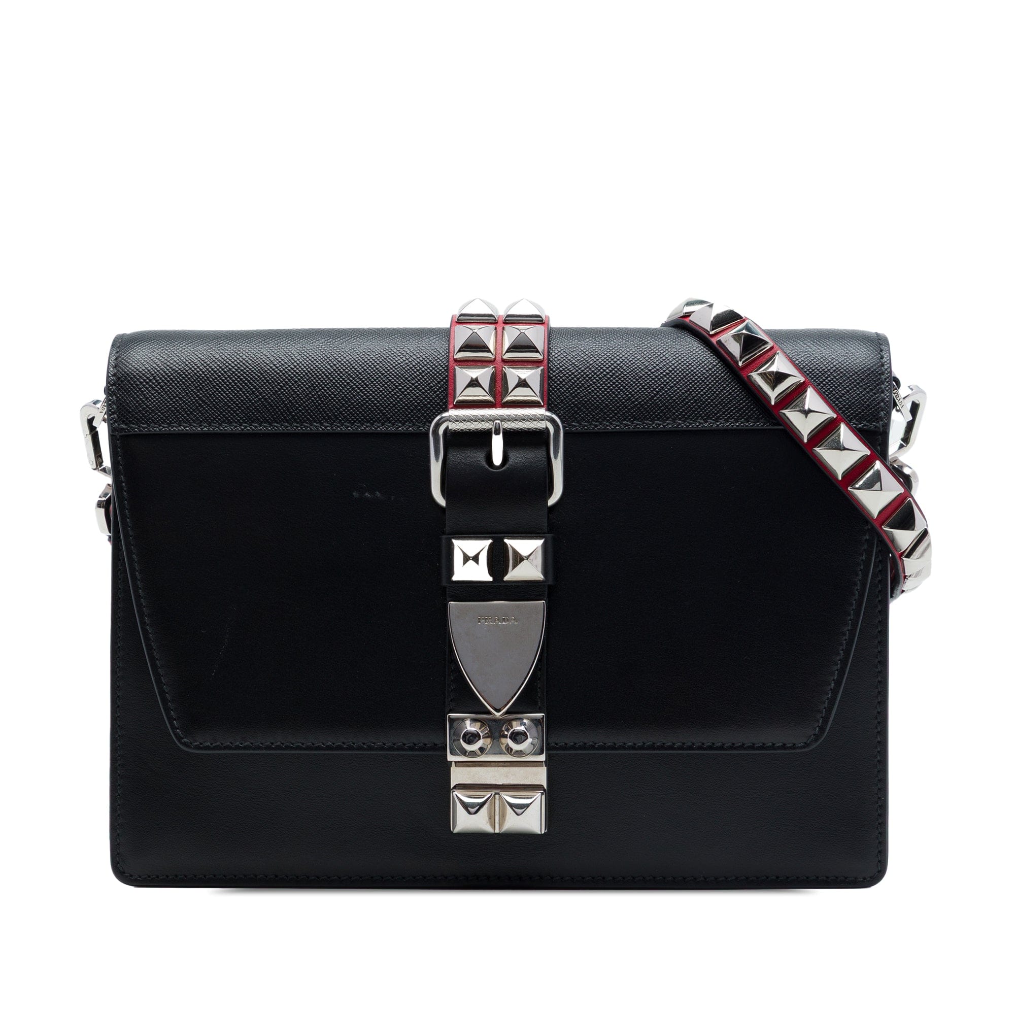 Prada City Calfskin and Saffiano Studded Elektra Crossbody