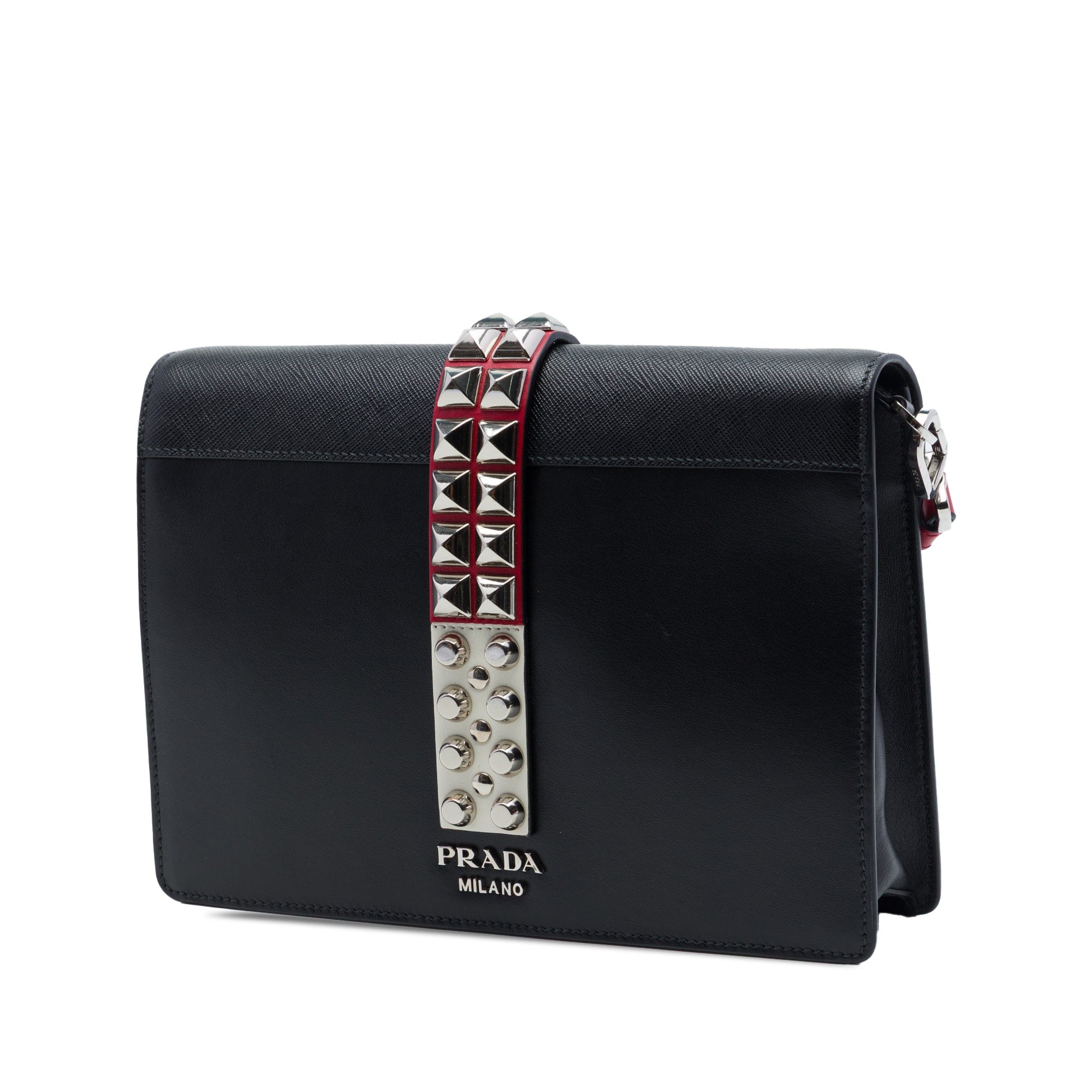 Prada City Calfskin and Saffiano Studded Elektra Crossbody