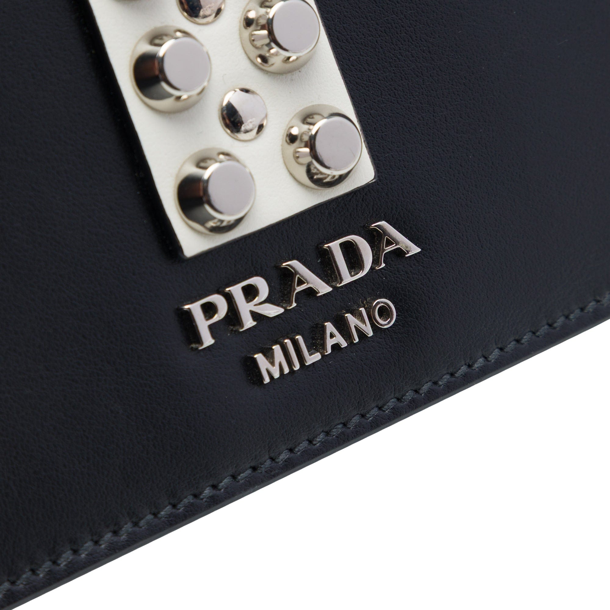Prada City Calfskin and Saffiano Studded Elektra Crossbody