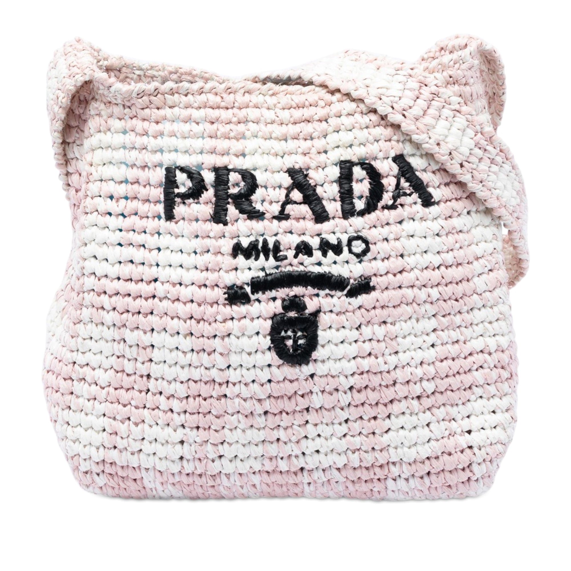 Prada Raffia Effect Crochet Embroidered Logo Crossbody