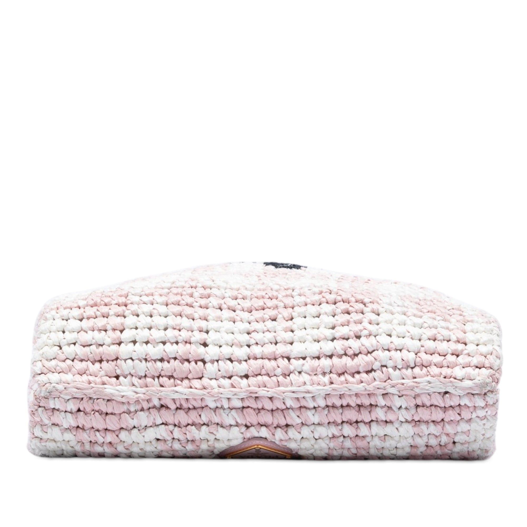 Prada Raffia Effect Crochet Embroidered Logo Crossbody