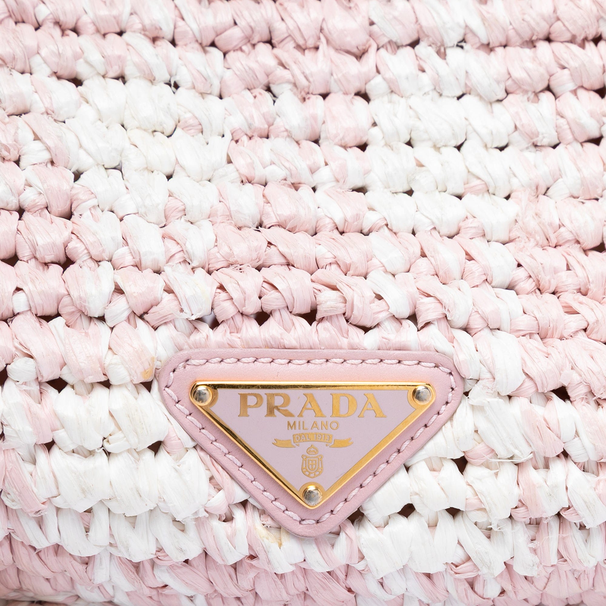 Prada Raffia Effect Crochet Embroidered Logo Crossbody