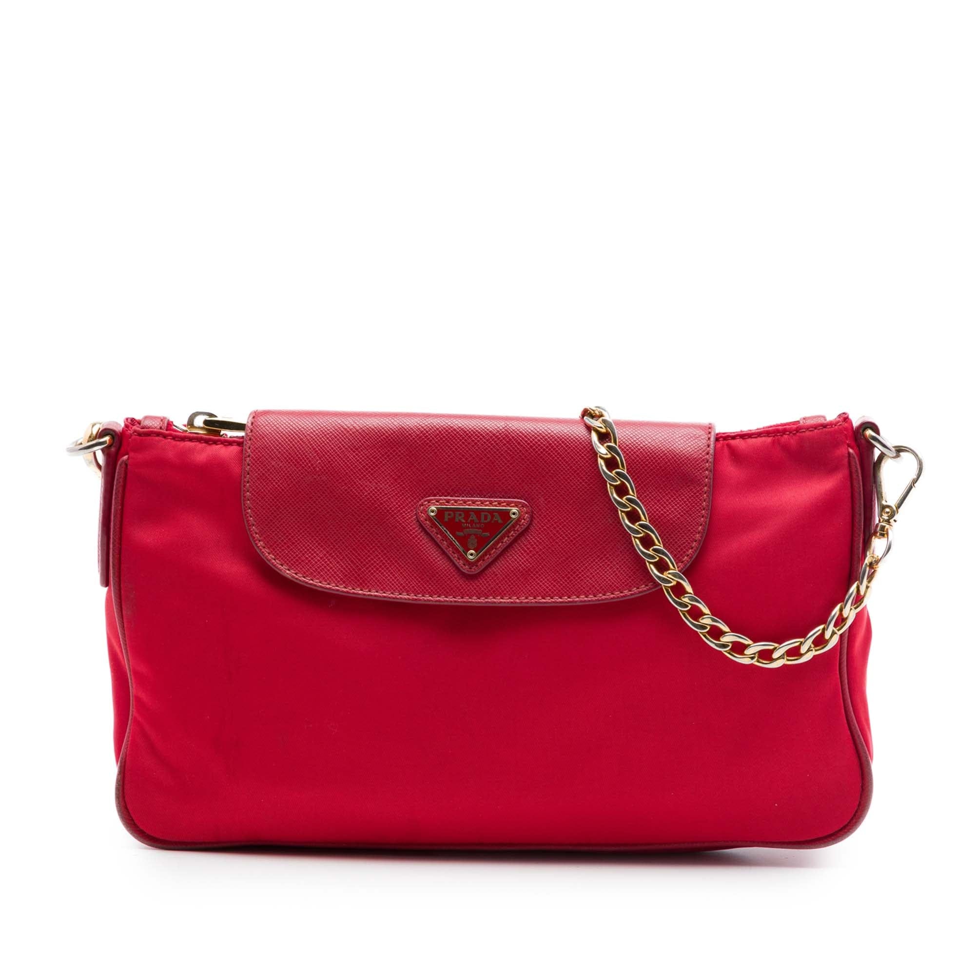 Prada Saffiano Trimmed Tessuto Chain Crossbody