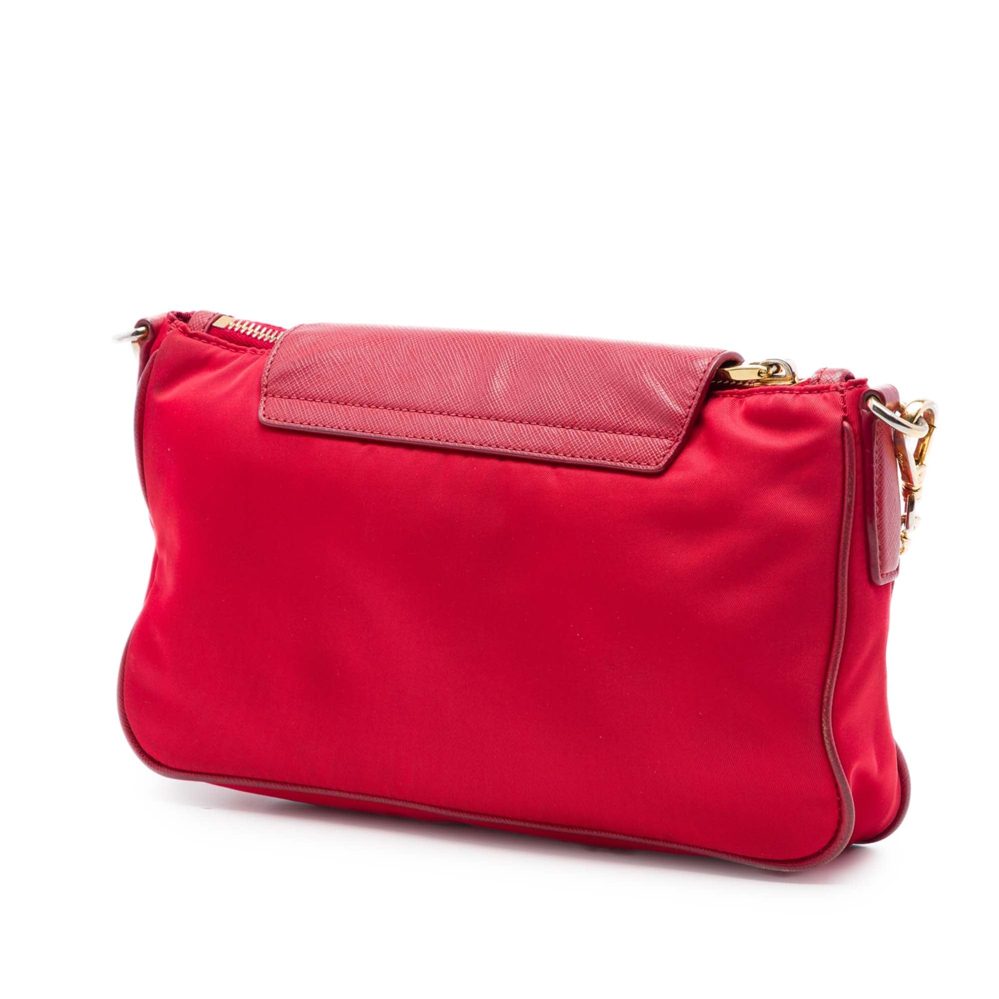 Prada Saffiano Trimmed Tessuto Chain Crossbody