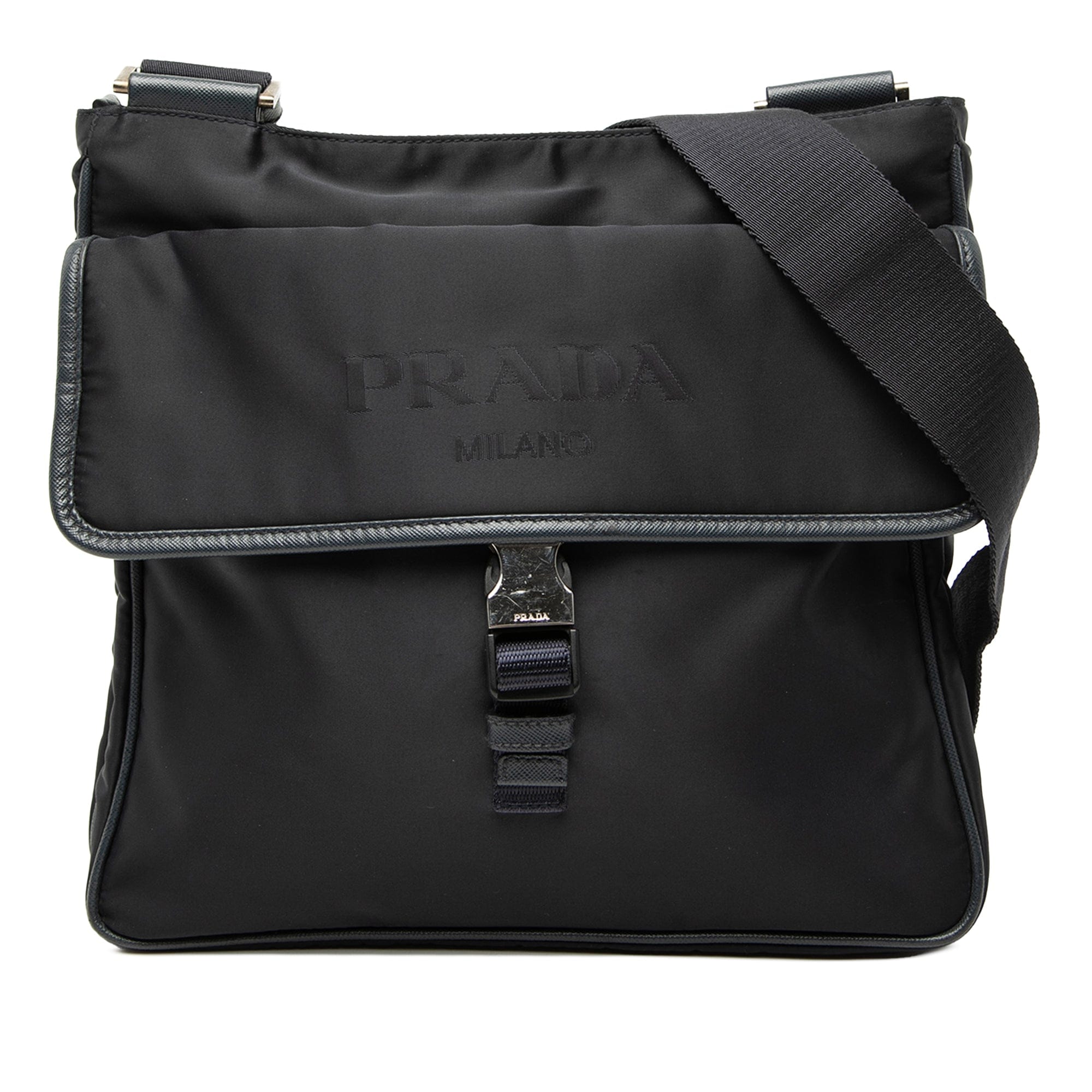 Prada Saffiano Trimmed Tessuto Zip Top Crossbody
