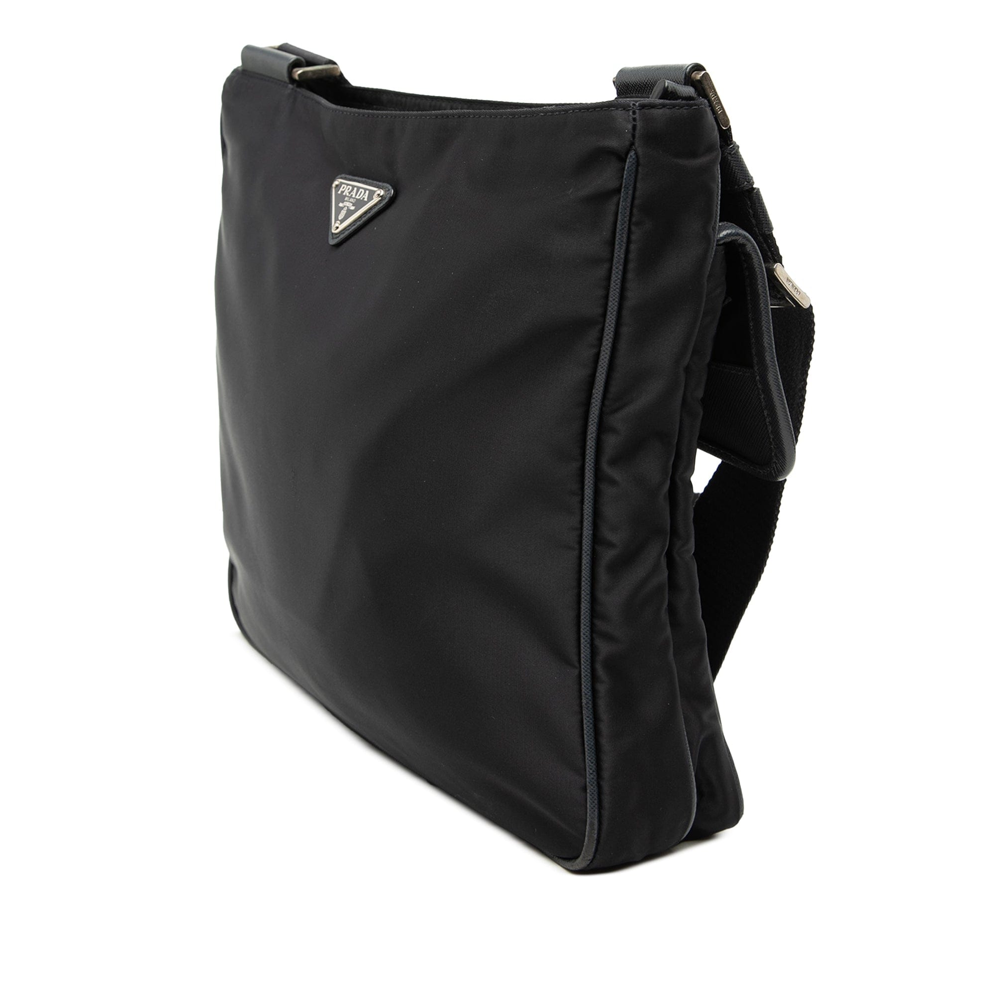 Prada Saffiano Trimmed Tessuto Zip Top Crossbody