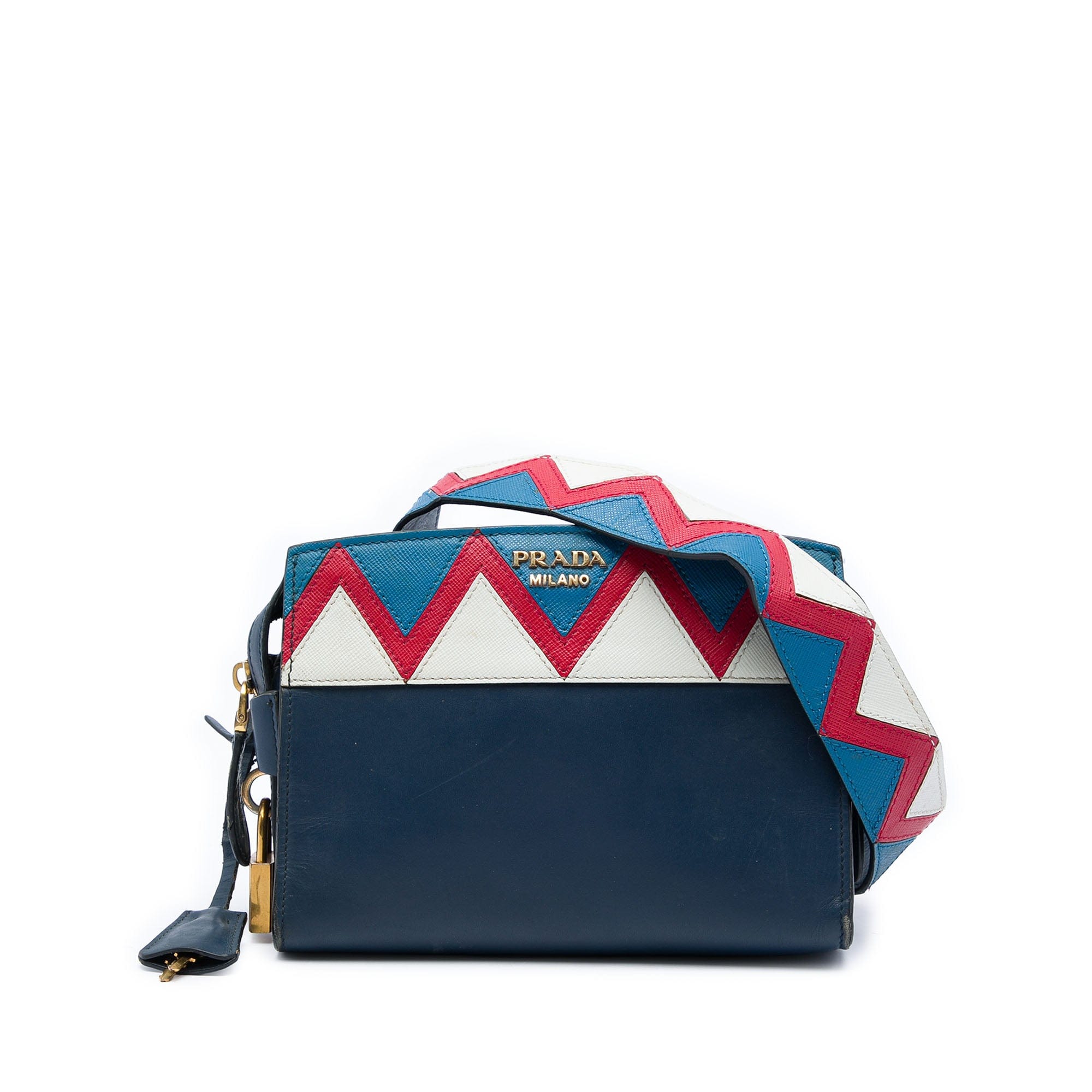 Prada Medium Saffiano Trimmed City Calf Greca Esplanade Crossbody