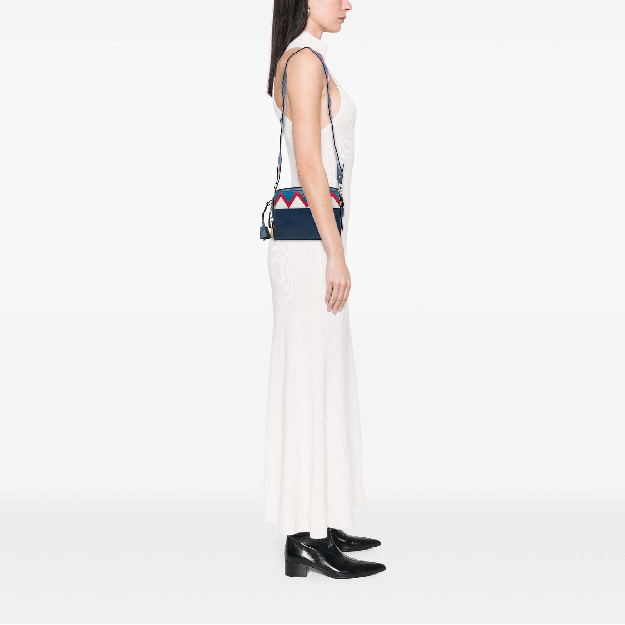 Prada Medium Saffiano Trimmed City Calf Greca Esplanade Crossbody