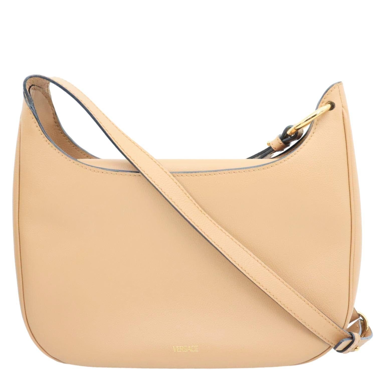 VERSACE La Medusa Medium Pebbled Leather Hobo Crossbody Bag Brown