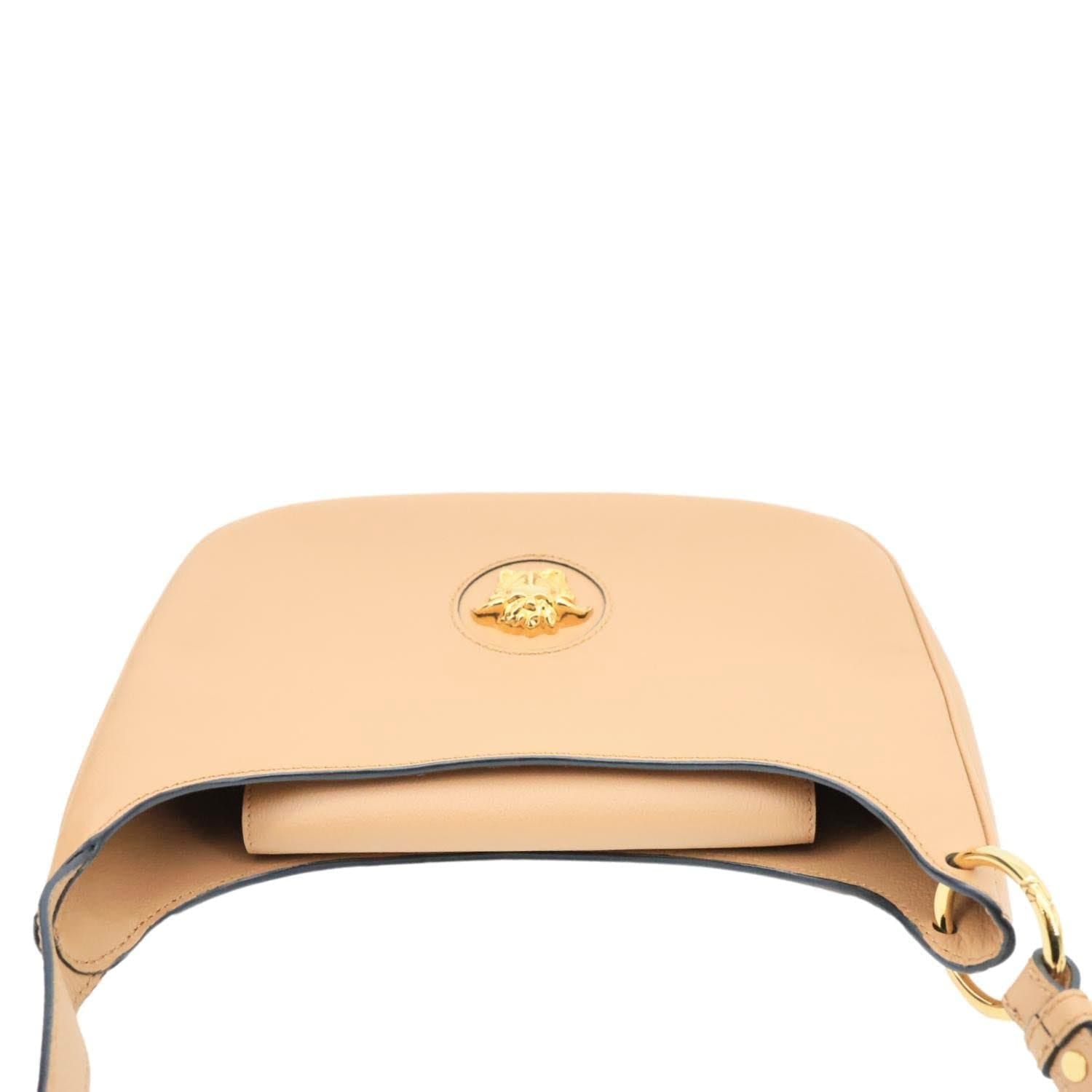 VERSACE La Medusa Medium Pebbled Leather Hobo Crossbody Bag Brown