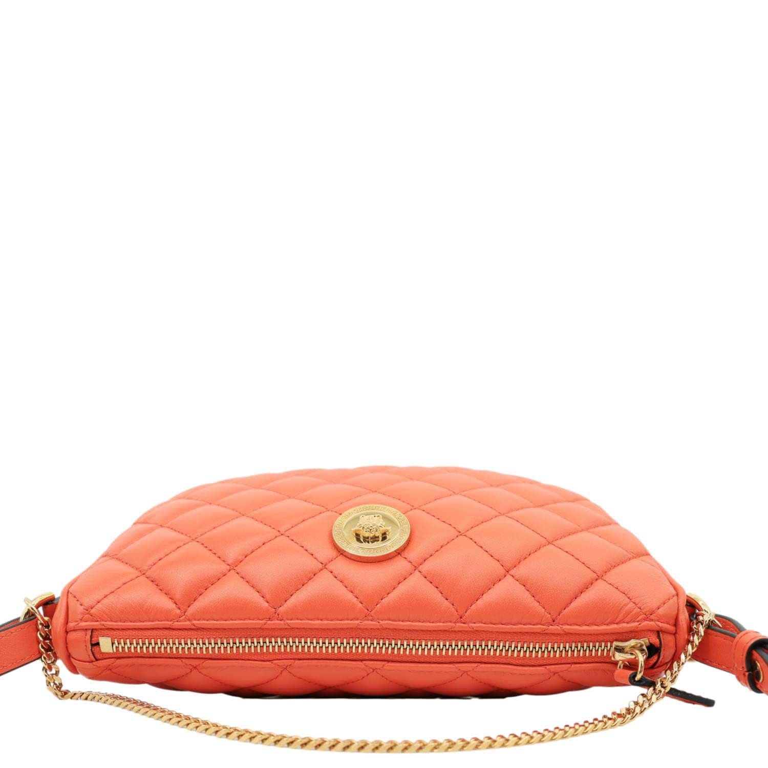 VERSACE La Medusa Body Quilted Leather Crossbody Bag Orange