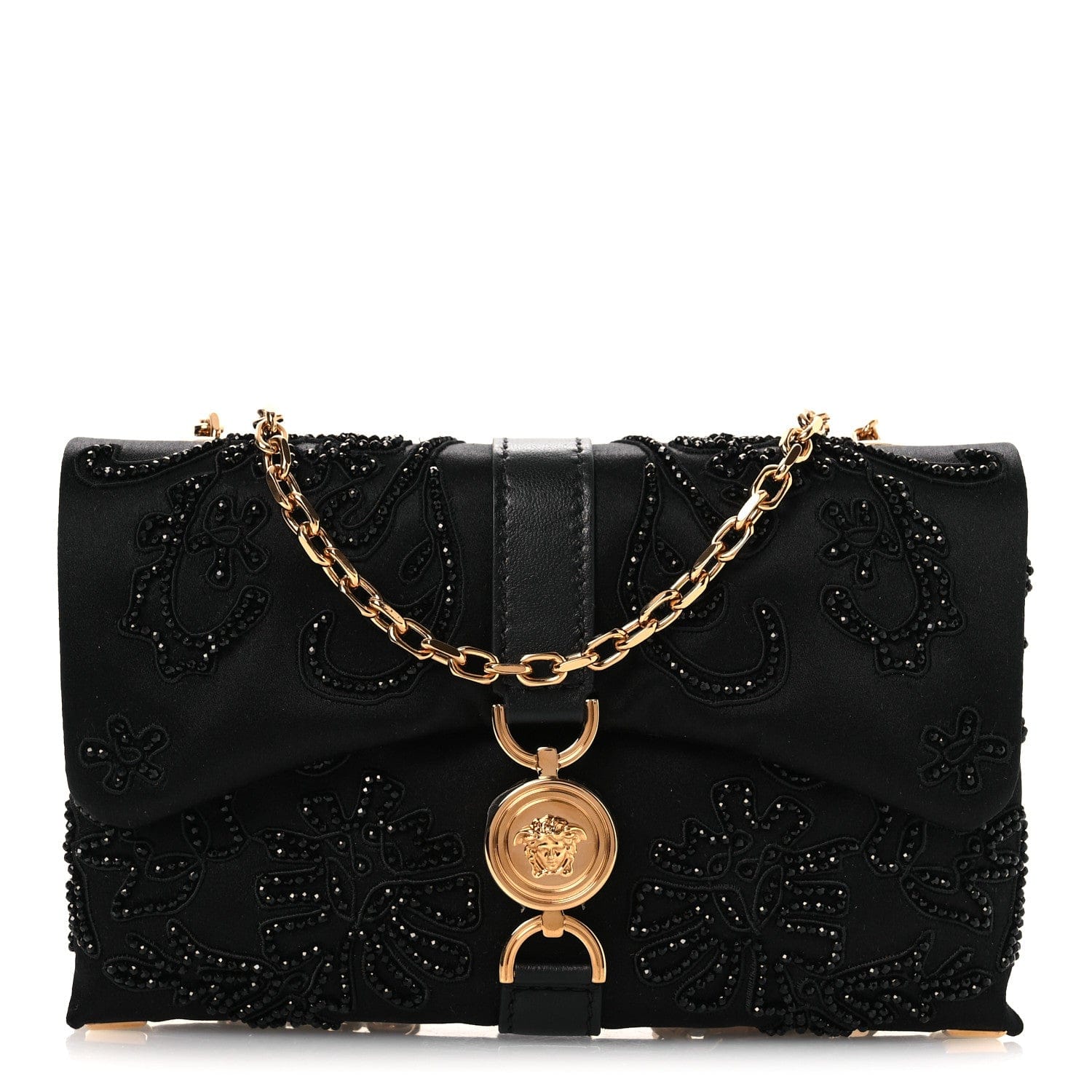 Versace Satin Crystal Mini Kleio Crossbody Bag Black