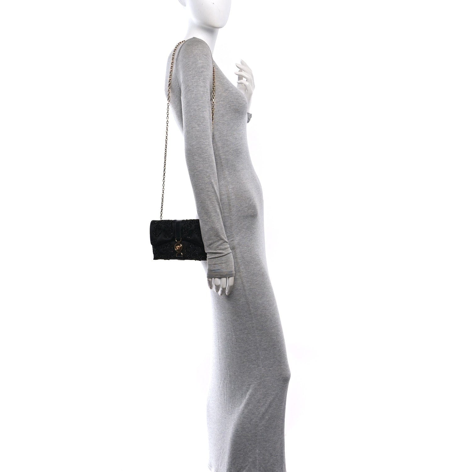 Versace Satin Crystal Mini Kleio Crossbody Bag Black