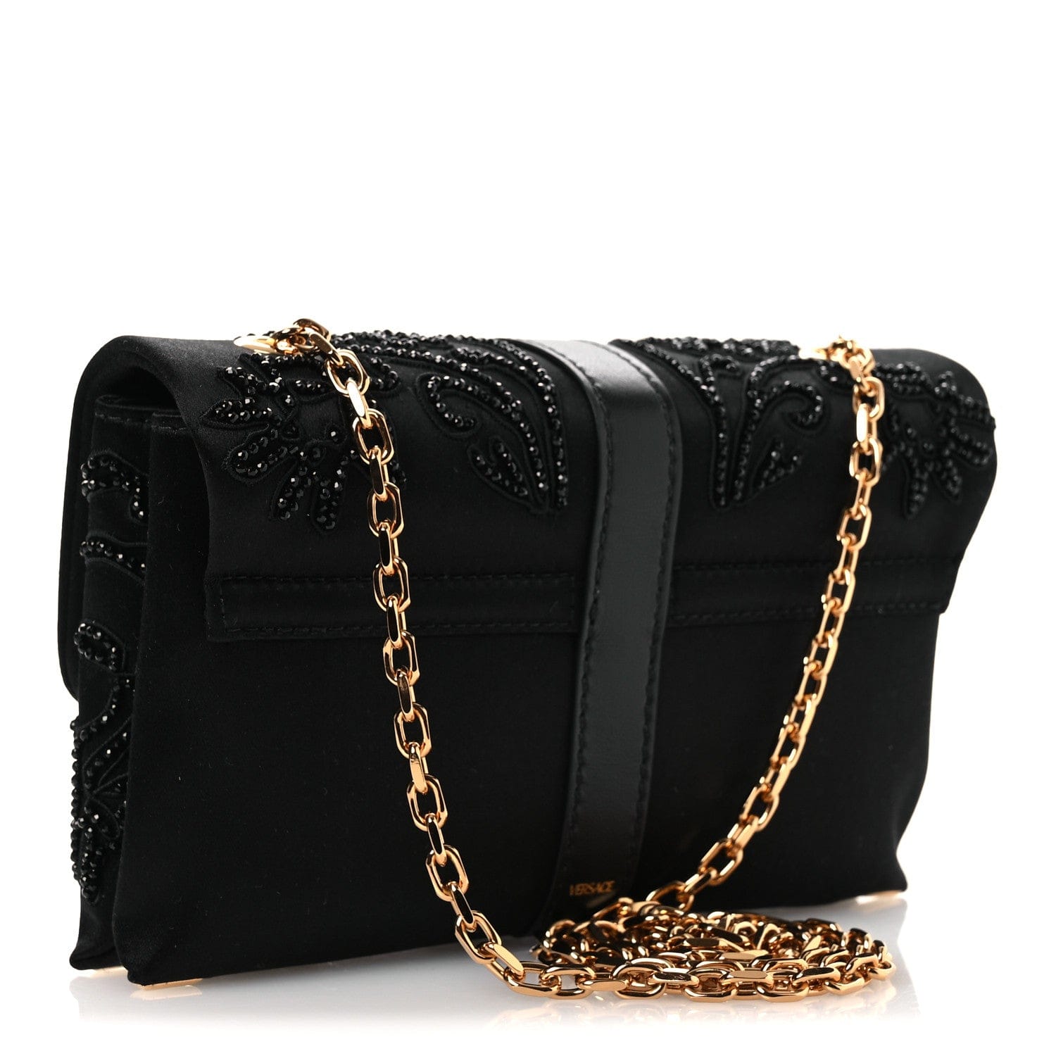 Versace Satin Crystal Mini Kleio Crossbody Bag Black