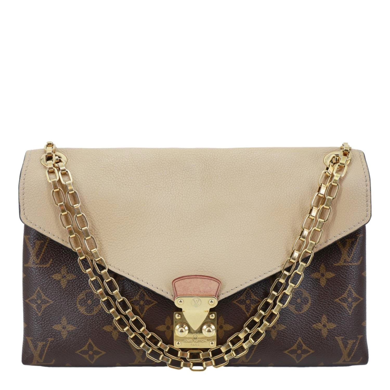 LOUIS VUITTON Pallas Monogram Canvas Chain Crossbody Bag Brown