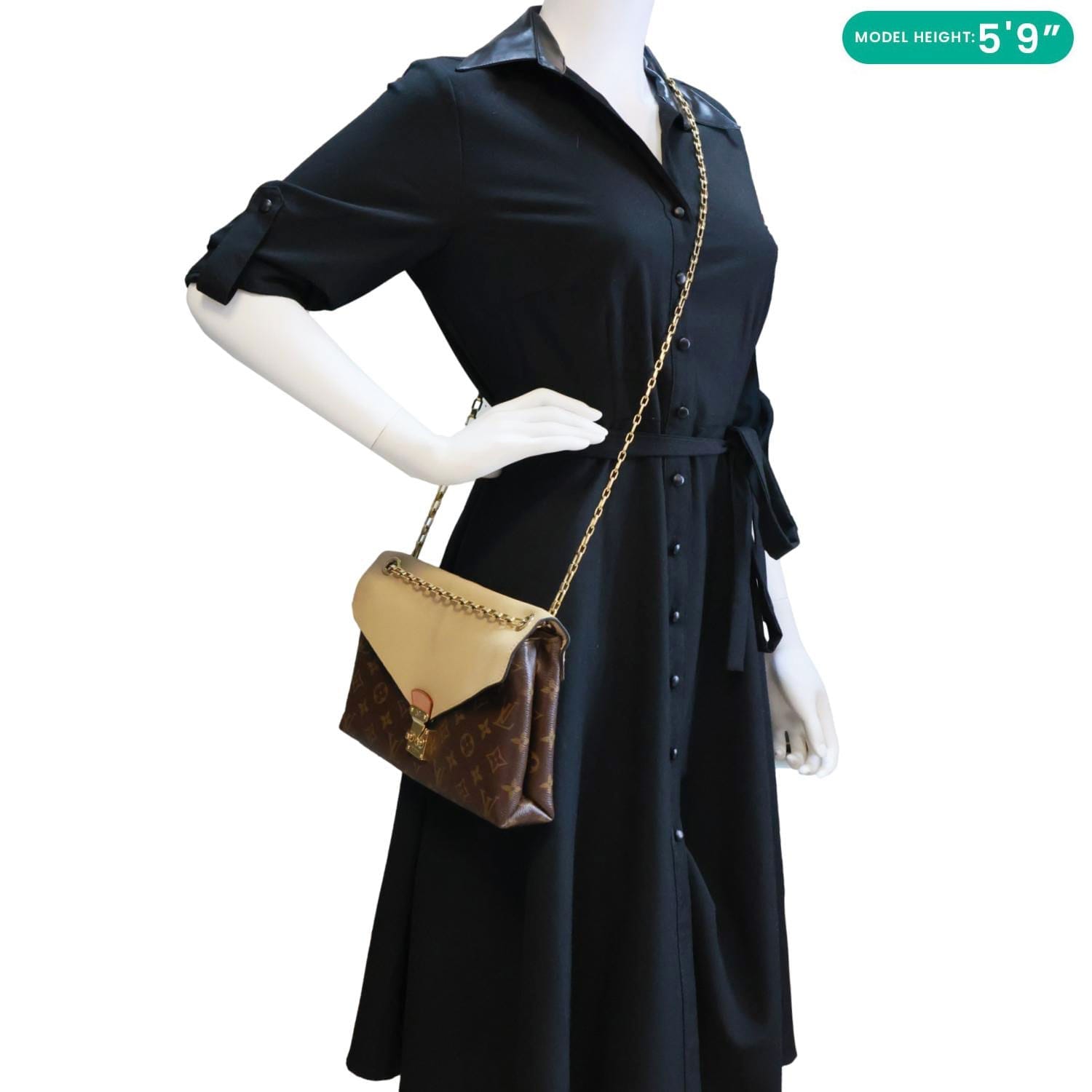 LOUIS VUITTON Pallas Monogram Canvas Chain Crossbody Bag Brown