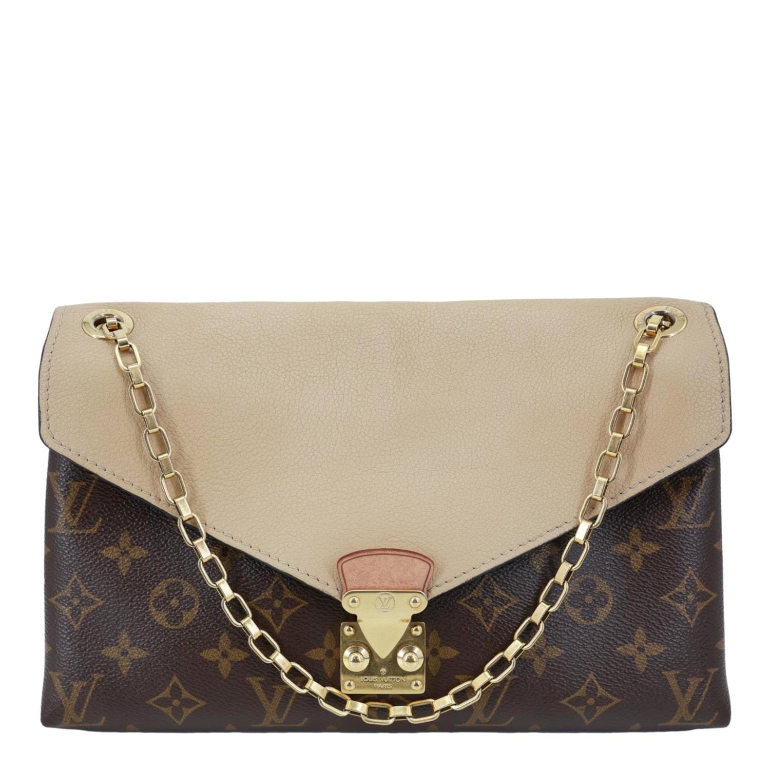 LOUIS VUITTON Pallas Monogram Canvas Chain Crossbody Bag Brown