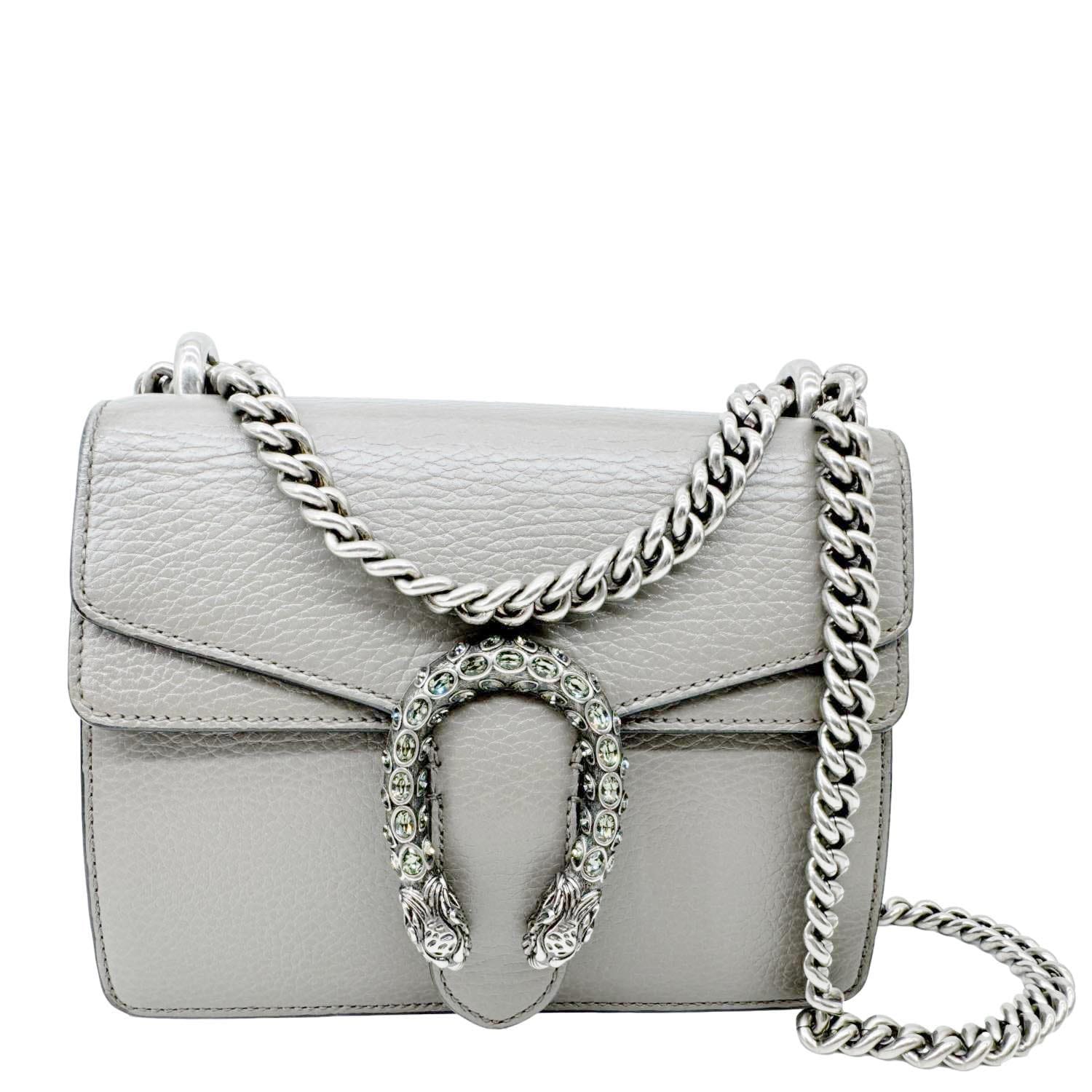 GUCCI Dionysus Mini Leather Crossbody Bag Gray 421970