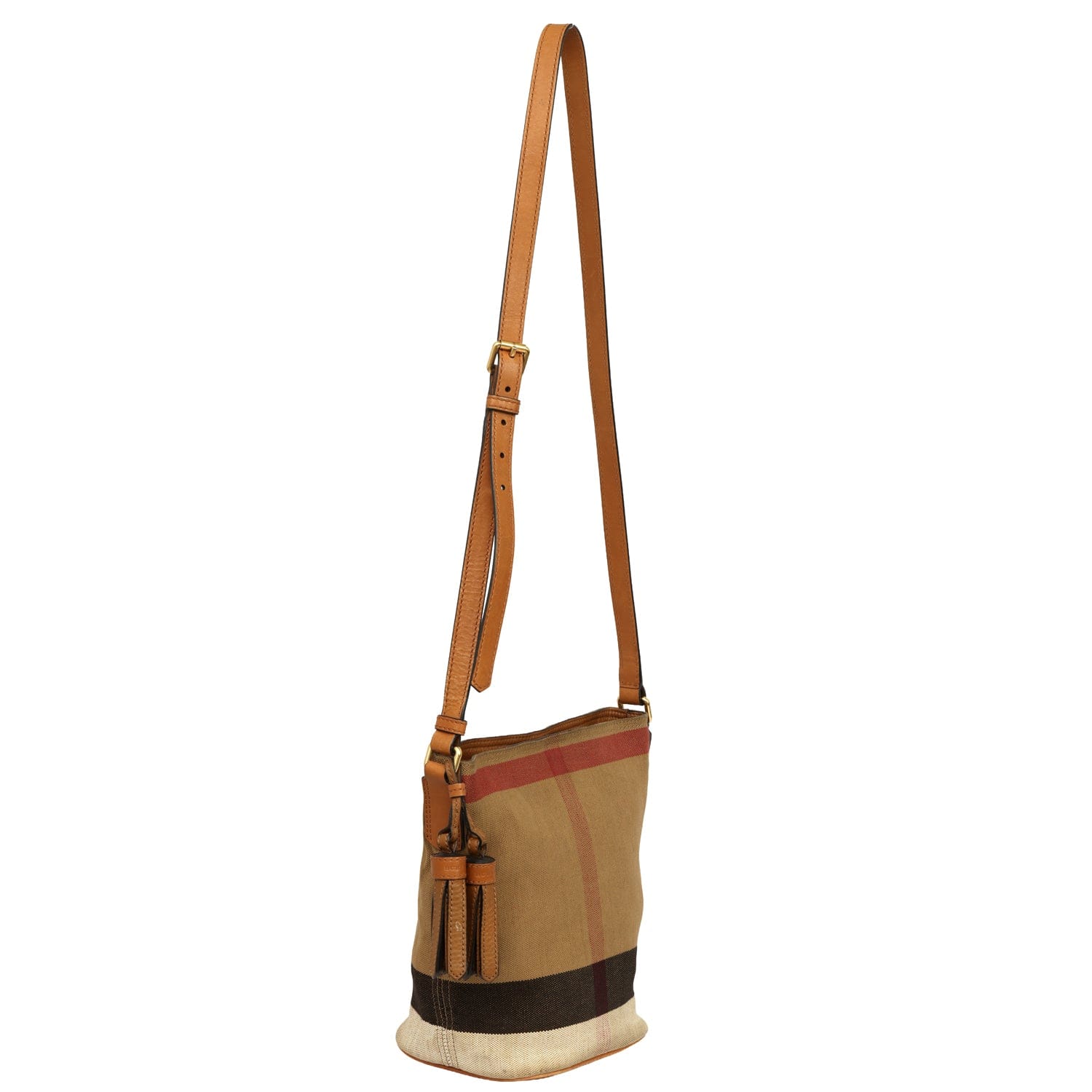 BURBERRY CANVAS MEGA CHECK ASHBY TASSEL CROSSBODY BAG