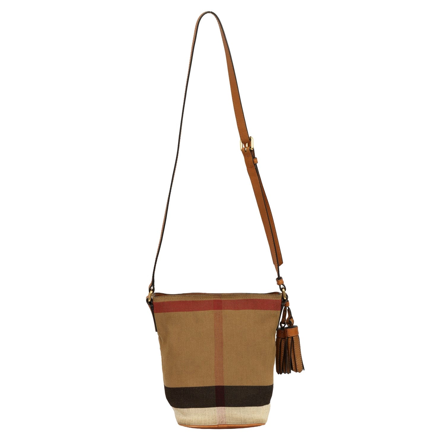 BURBERRY CANVAS MEGA CHECK ASHBY TASSEL CROSSBODY BAG