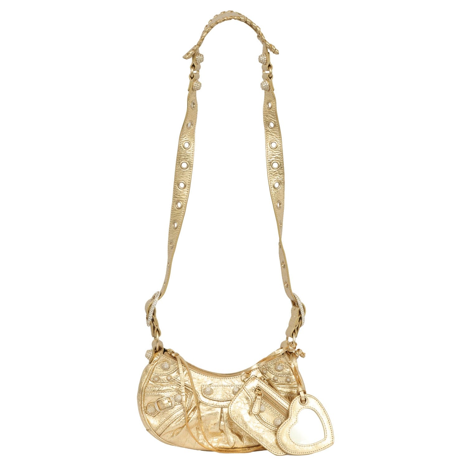 BALENCIAGA METALLIC LEATHER XS LE CAGOLE CROSSBODY BAG