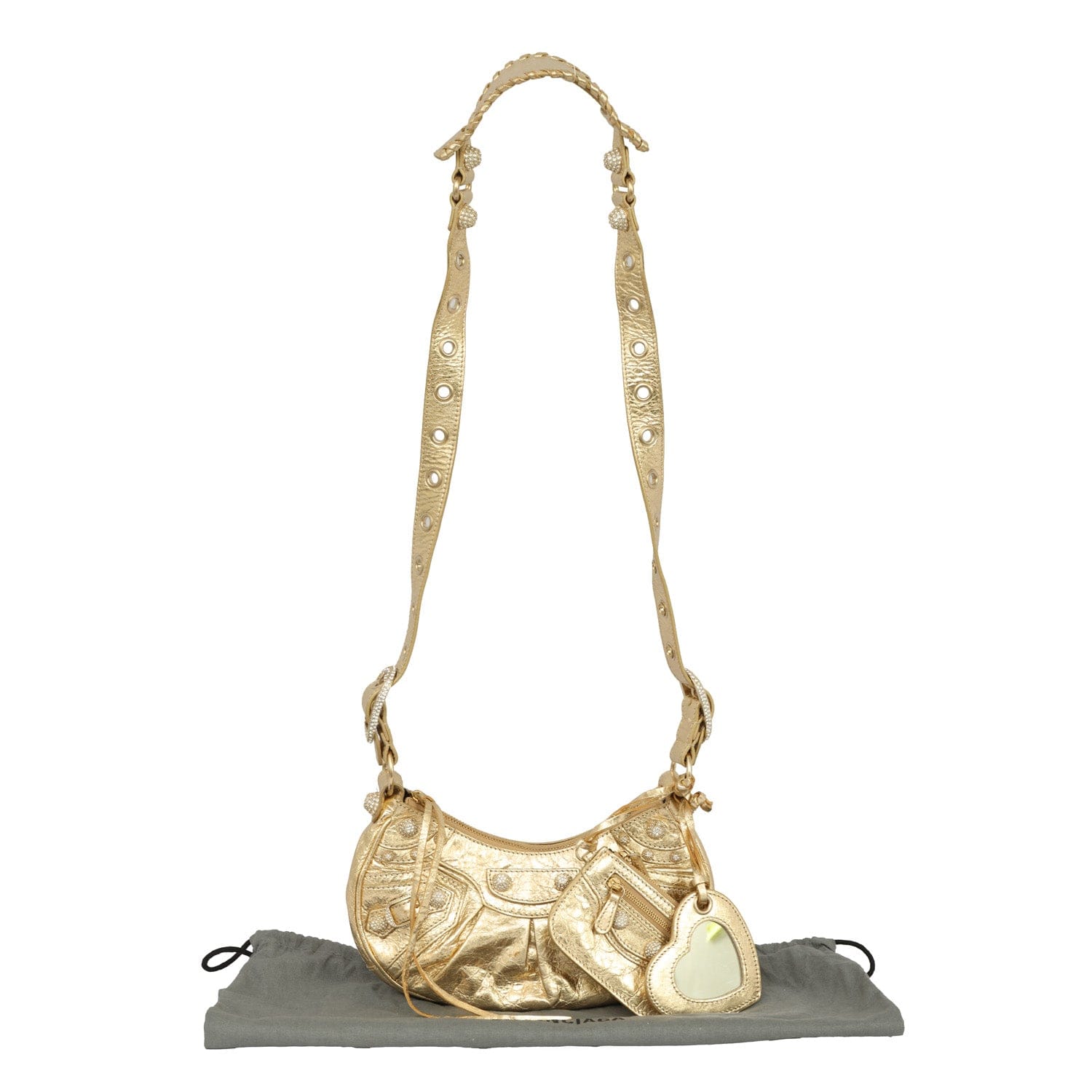 BALENCIAGA METALLIC LEATHER XS LE CAGOLE CROSSBODY BAG