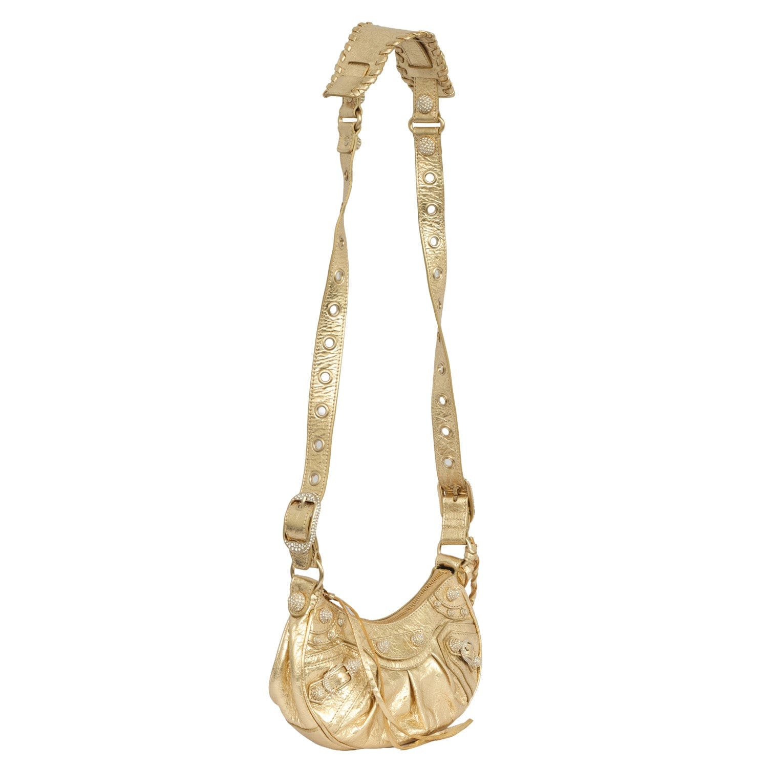 BALENCIAGA METALLIC LEATHER XS LE CAGOLE CROSSBODY BAG