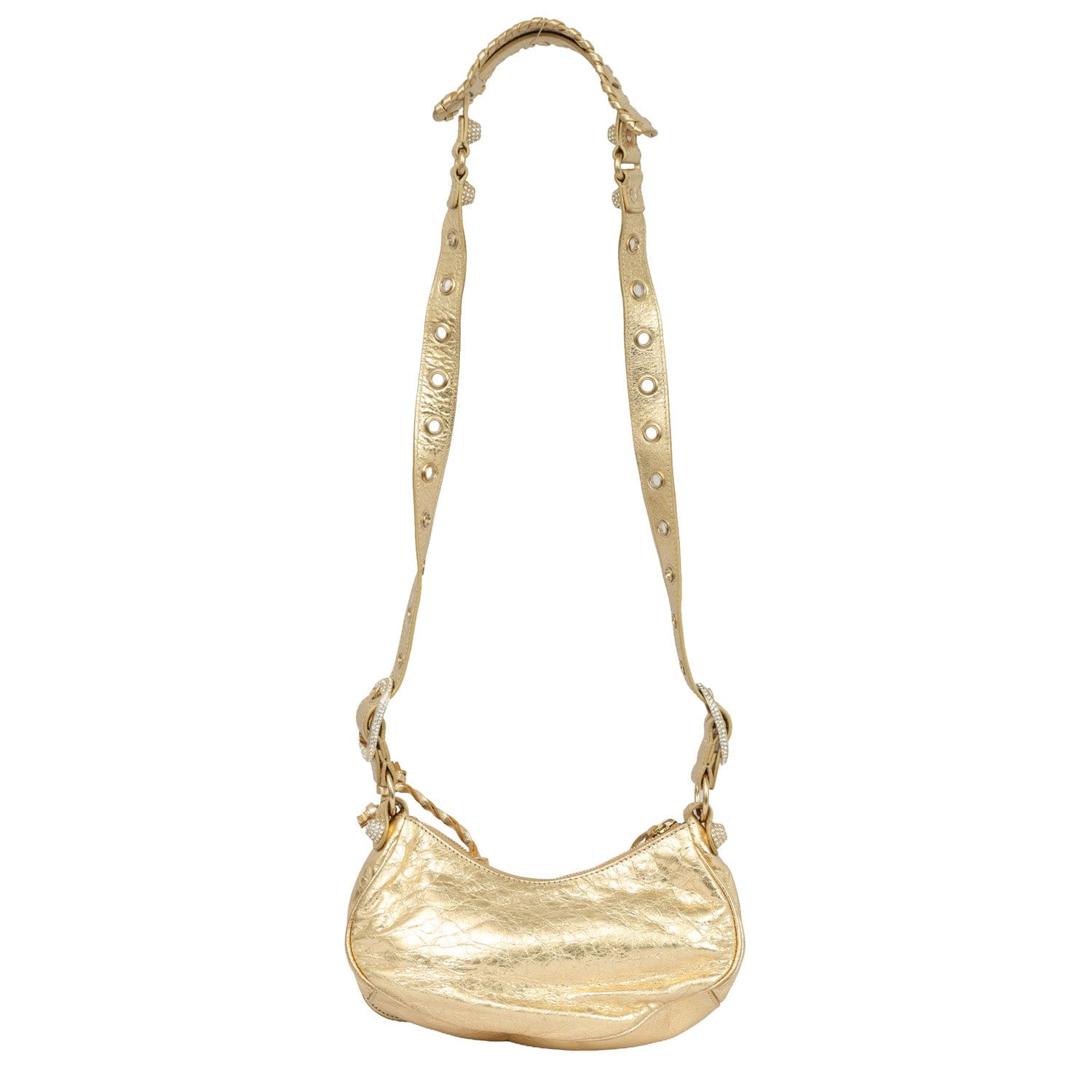 BALENCIAGA METALLIC LEATHER XS LE CAGOLE CROSSBODY BAG