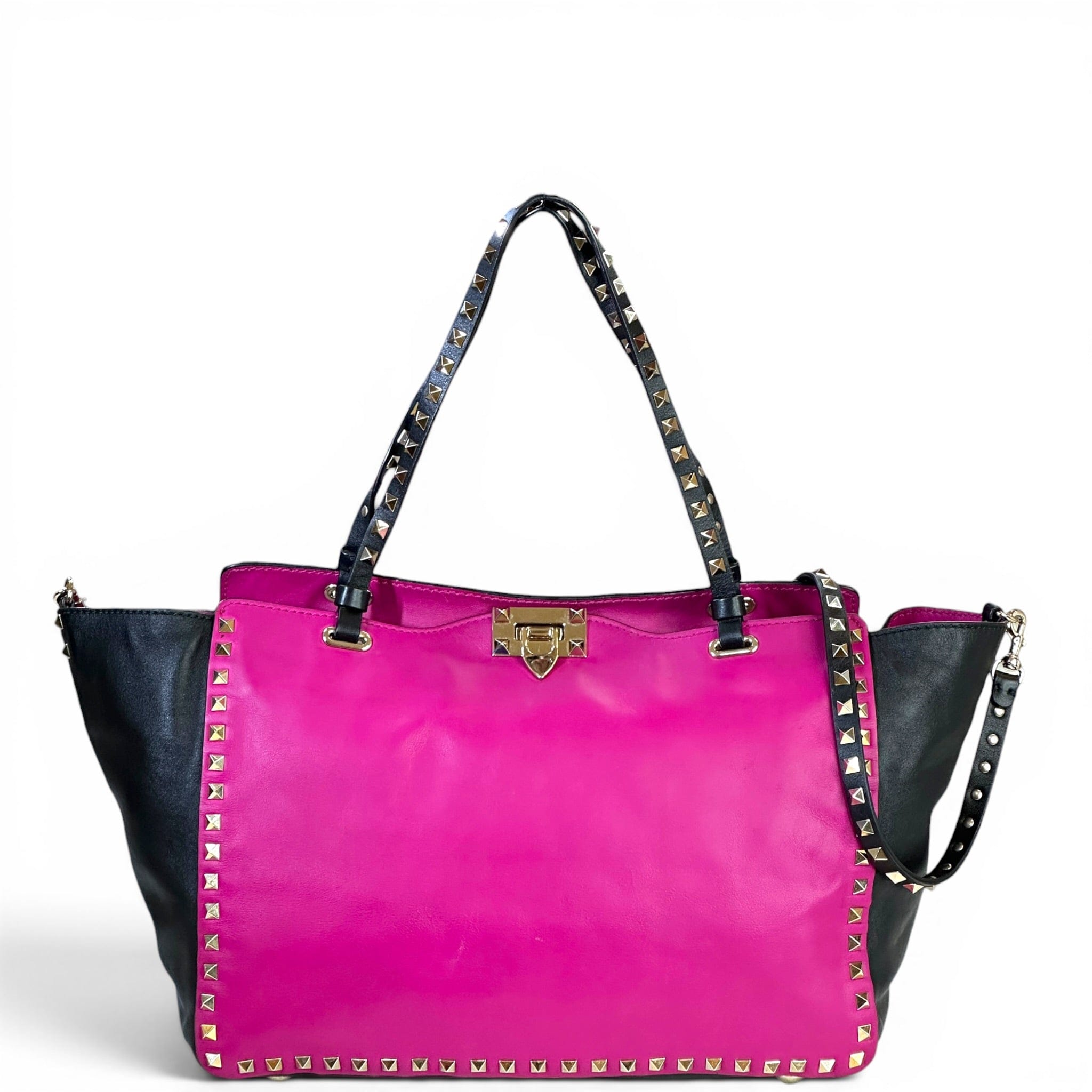 Valentino Garavani Rockstud Tote Purple Black Leather