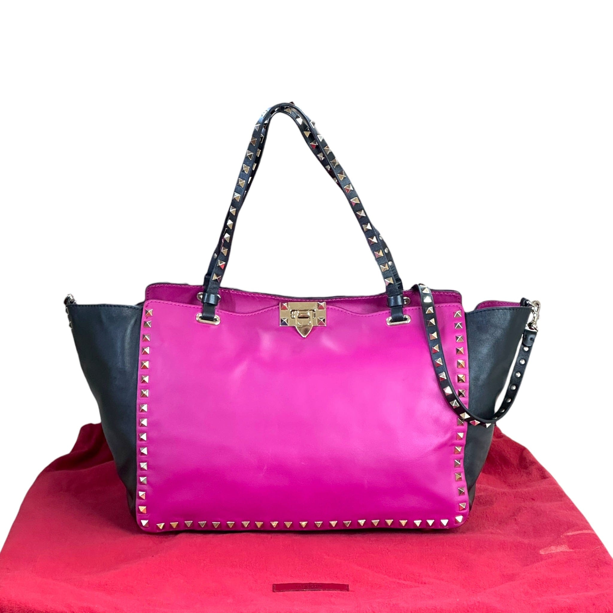 Valentino Garavani Rockstud Tote Purple Black Leather