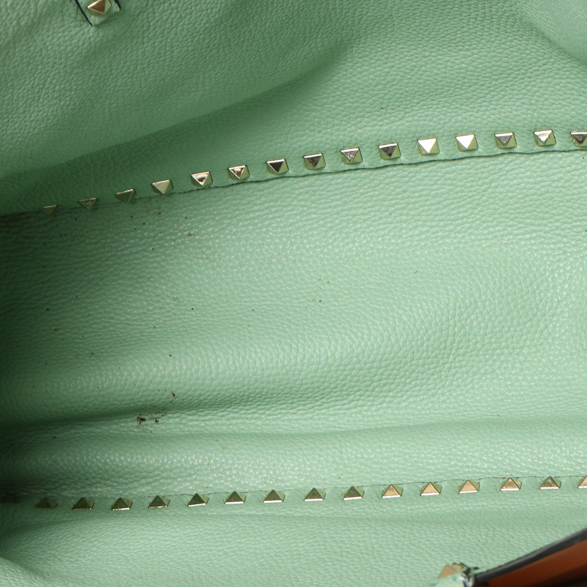 Valentino Tan/ Mint Green Pebbled Leather Medium Rockstud Reversible Tote